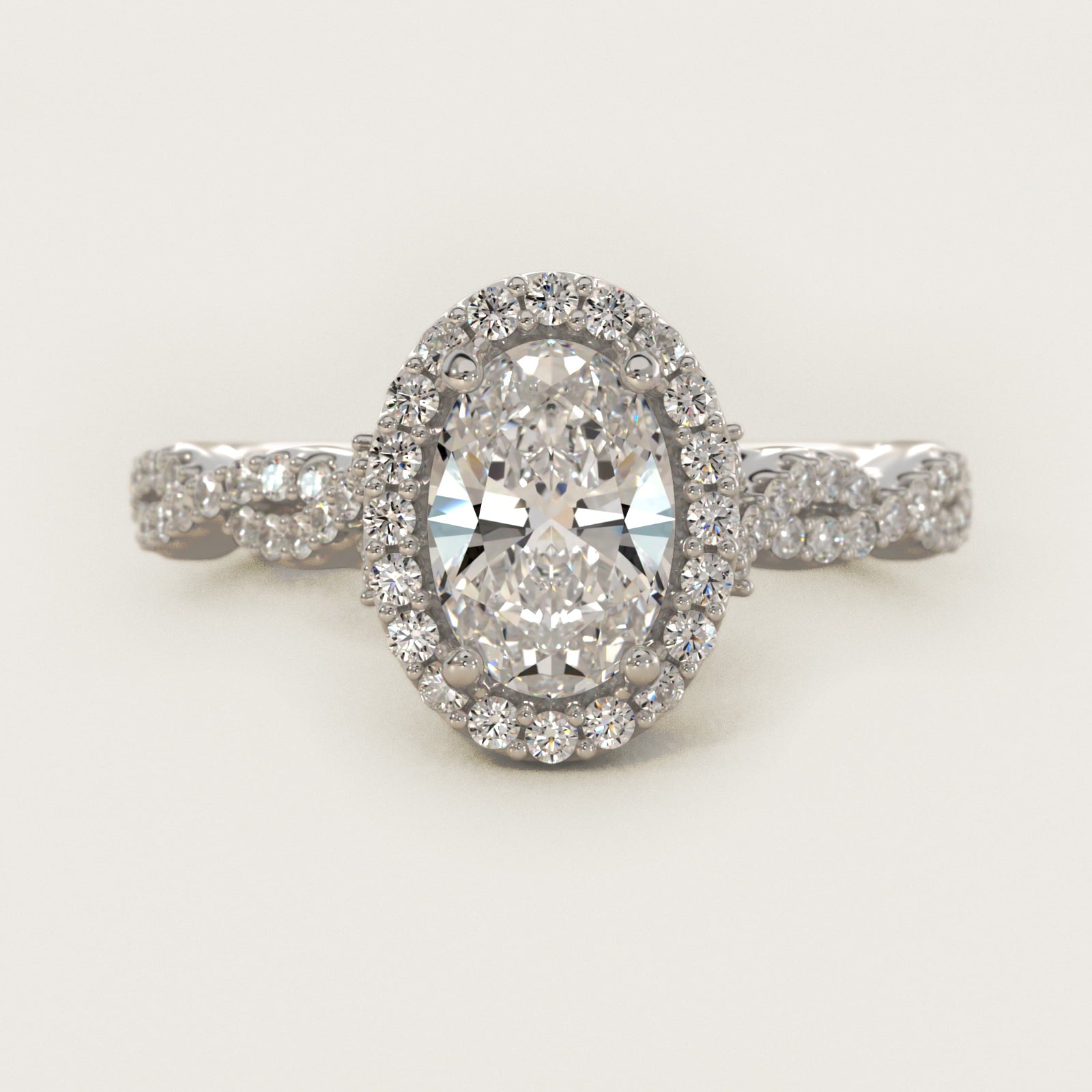 Twisted Band Halo Diamond Engagement Ring in 14k White Gold (1/3 ct. tw.) - Oval Center