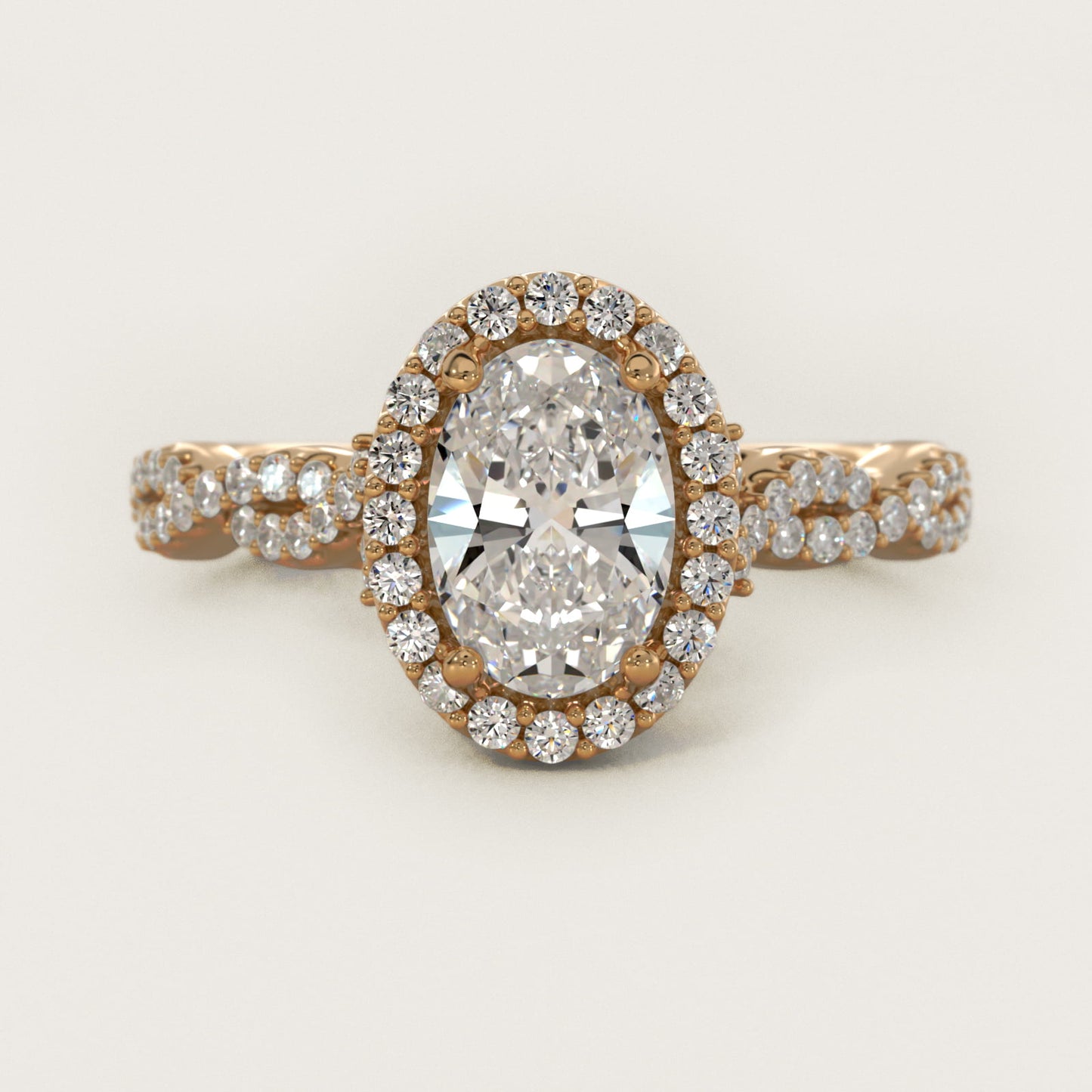 Twisted Band Halo Diamond Engagement Ring in 14k Yellow Gold (1/3 ct. tw.) - Oval Center