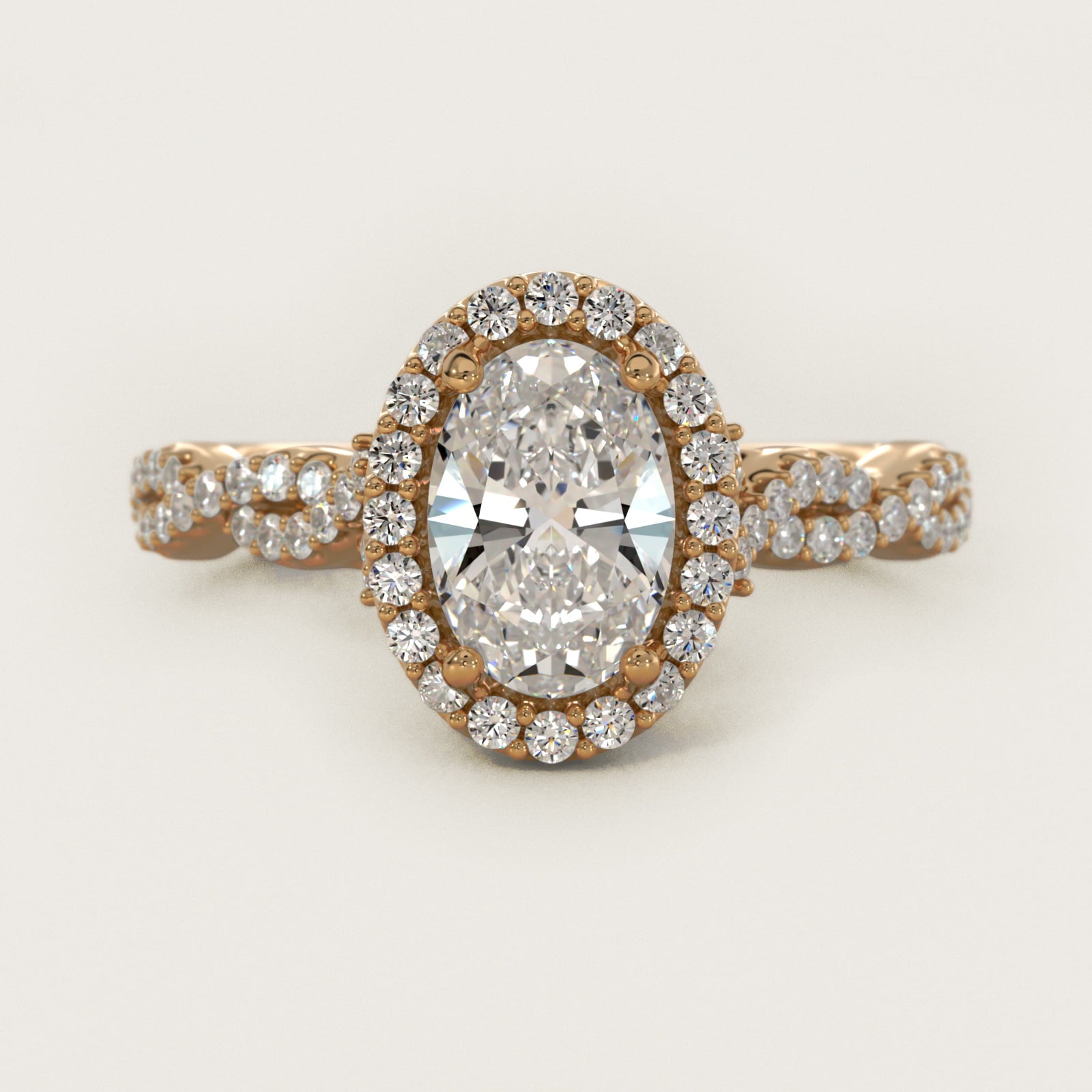 Twisted Band Halo Diamond Engagement Ring in 18k Yellow Gold (1/3 ct. tw.) - Oval Center