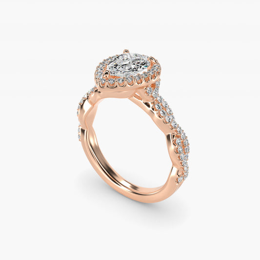 Twisted Band Halo Diamond Engagement Ring in 14k Rose Gold (1/3 ct. tw.) - Pear Center