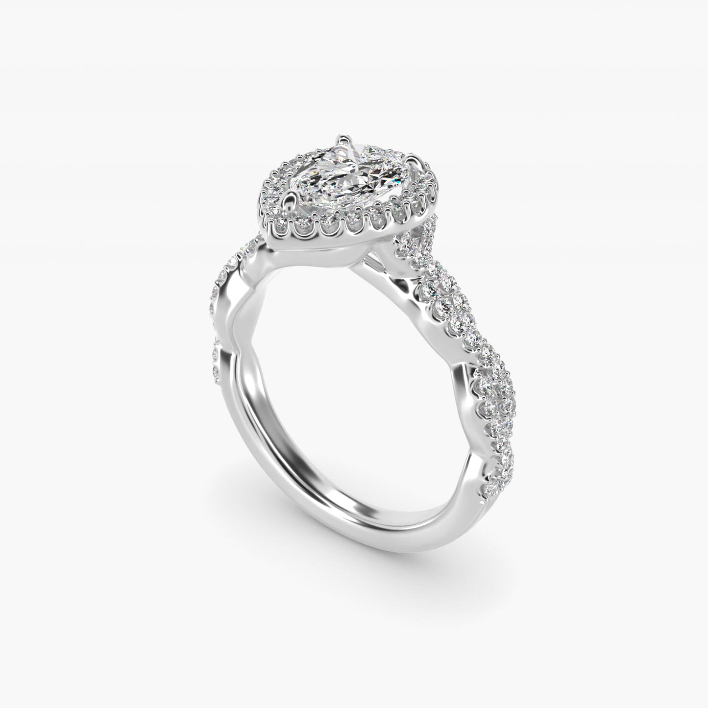 Twisted Band Halo Diamond Engagement Ring in 18k White Gold (1/3 ct. tw.) - Pear Center