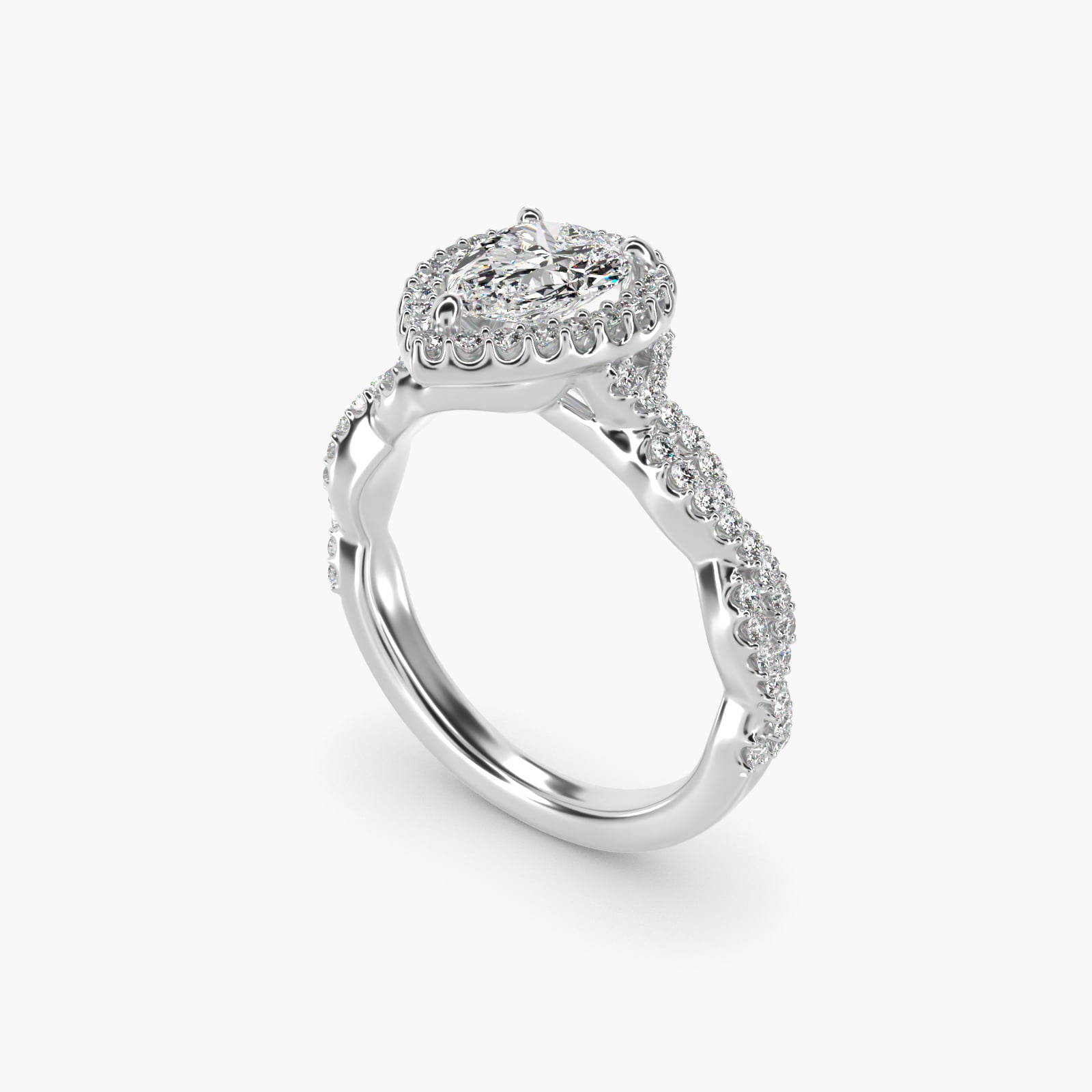 Twisted Band Halo Diamond Engagement Ring in 18k White Gold (1/3 ct. tw.) - Pear Center