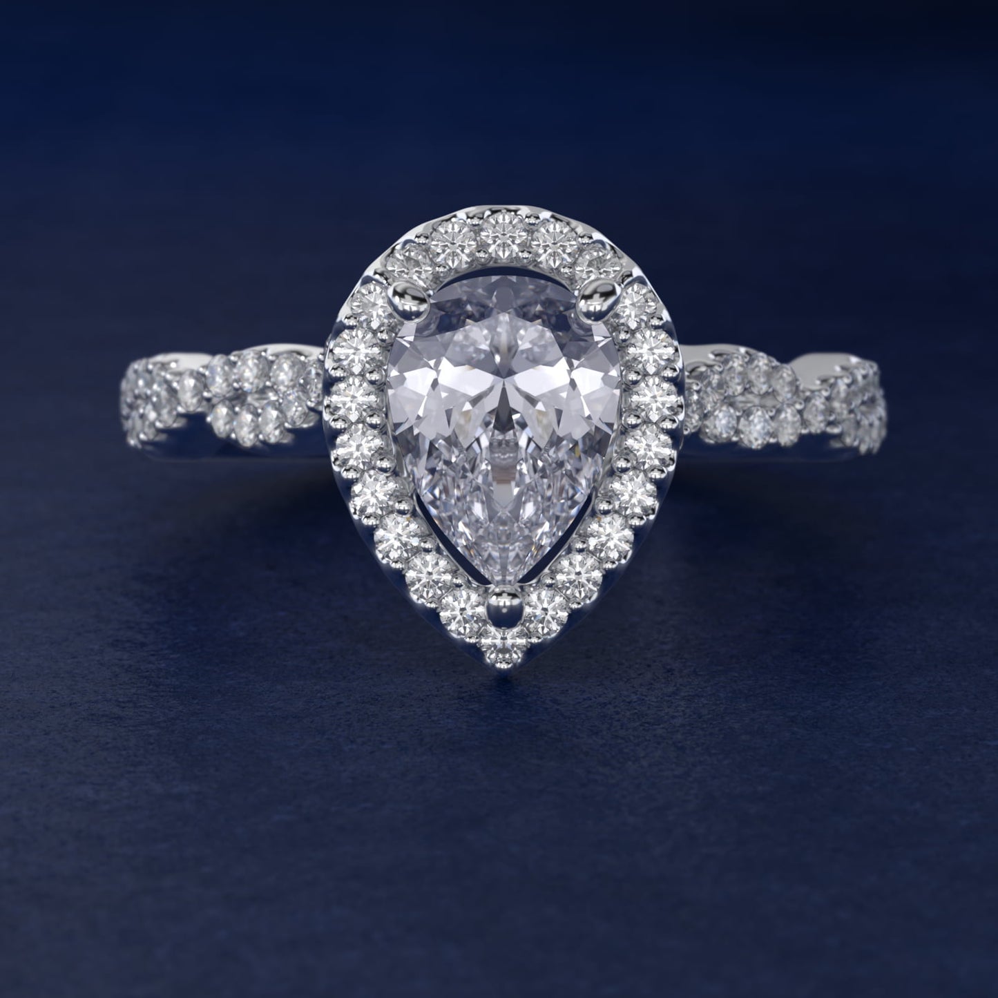 Twisted Band Halo Diamond Engagement Ring in 14k White Gold (1/3 ct. tw.) - Pear Center