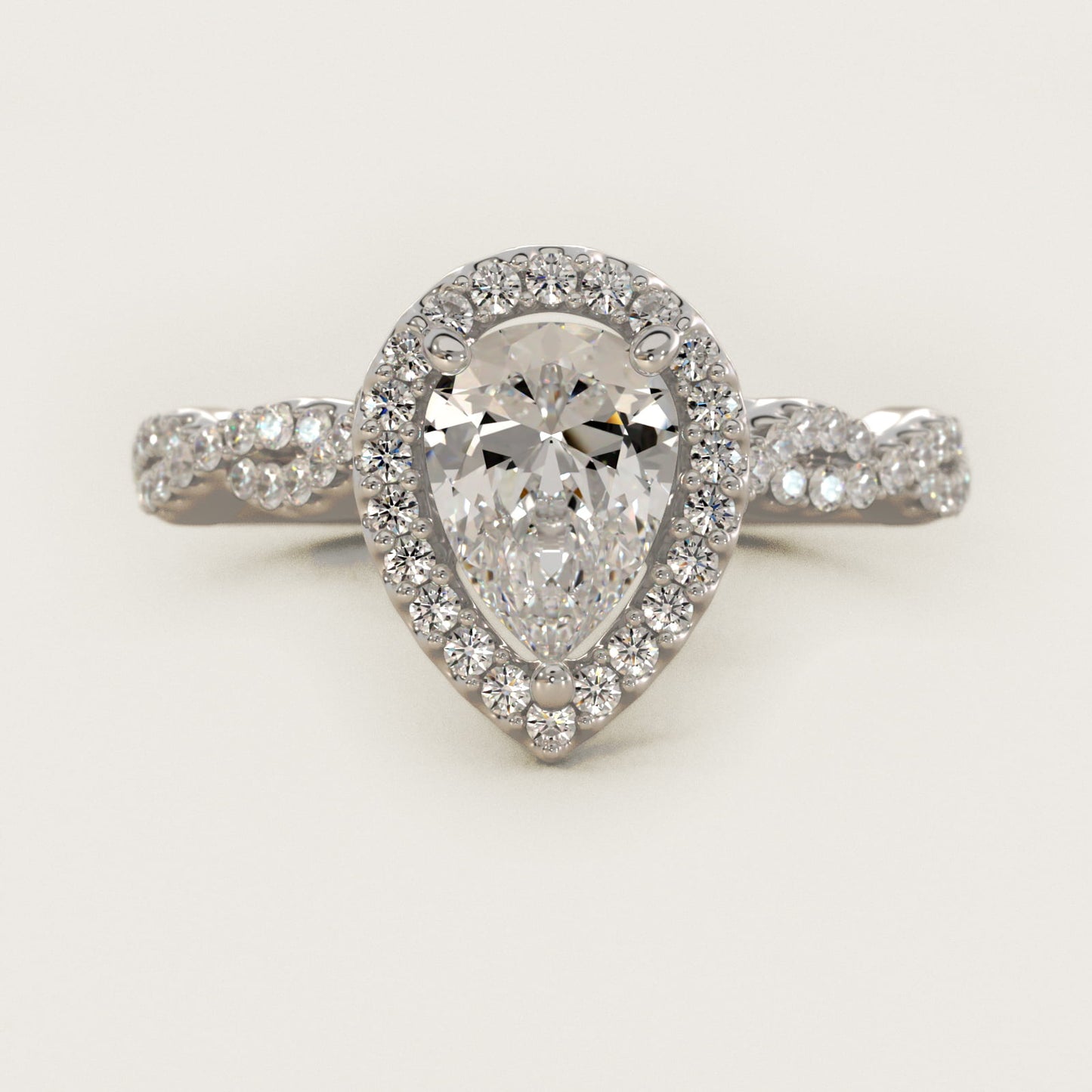 Twisted Band Halo Diamond Engagement Ring in 14k White Gold (1/3 ct. tw.) - Pear Center