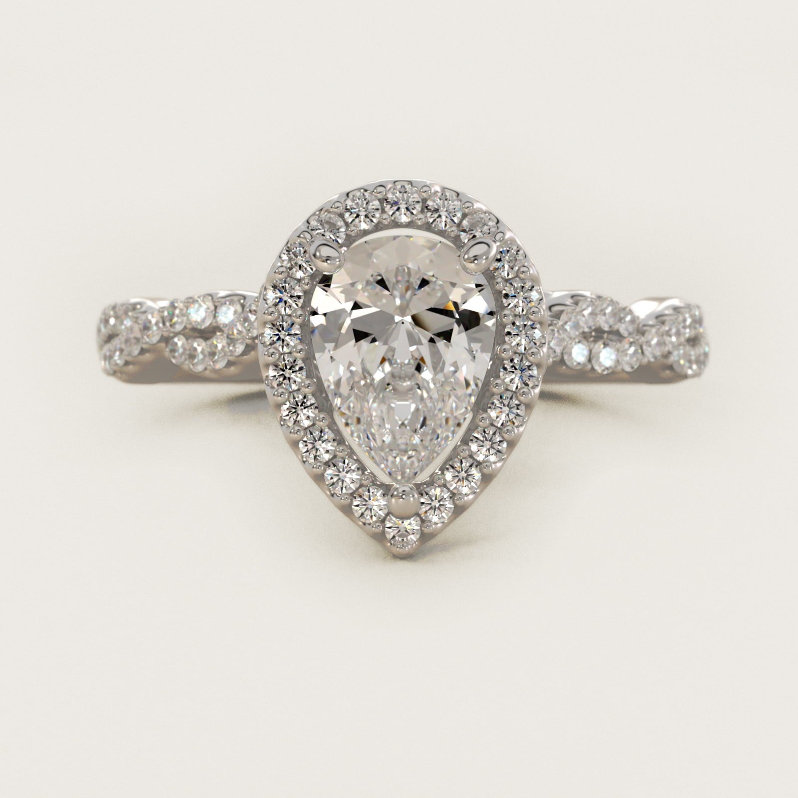 Twisted Band Halo Diamond Engagement Ring in 18k White Gold (1/3 ct. tw.) - Pear Center