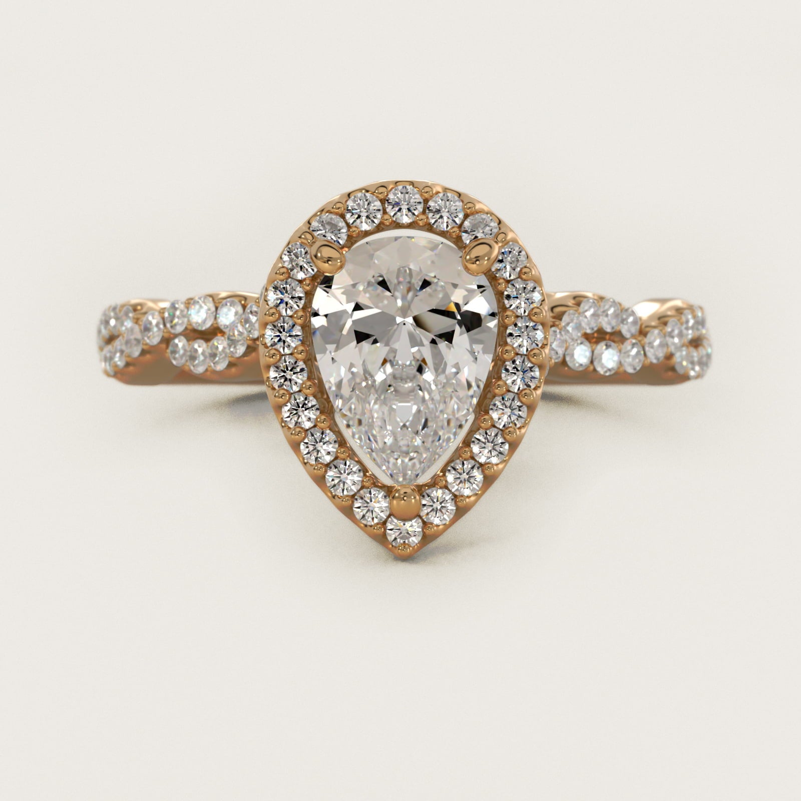 Twisted Band Halo Diamond Engagement Ring in 14k Yellow Gold (1/3 ct. tw.) - Pear Center