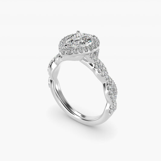 Twisted Band Halo Diamond Engagement Ring in Platinum (1/3 ct. tw.) - Pear Center