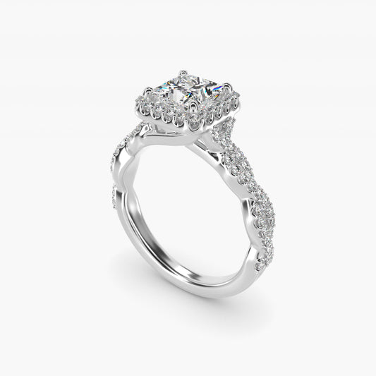 Twisted Band Halo Diamond Engagement Ring in 14k White Gold (1/3 ct. tw.) - Princess Center