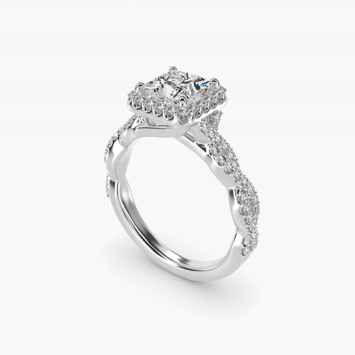 Twisted Band Halo Diamond Engagement Ring in 18k White Gold (1/3 ct. tw.) - Princess Center