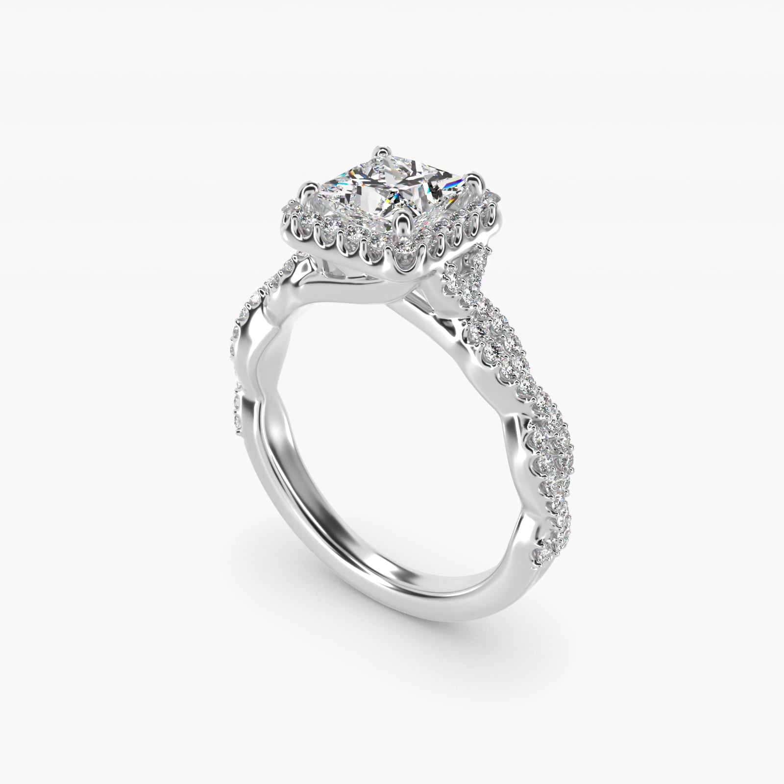 Twisted Band Halo Diamond Engagement Ring in 18k White Gold (1/3 ct. tw.) - Princess Center