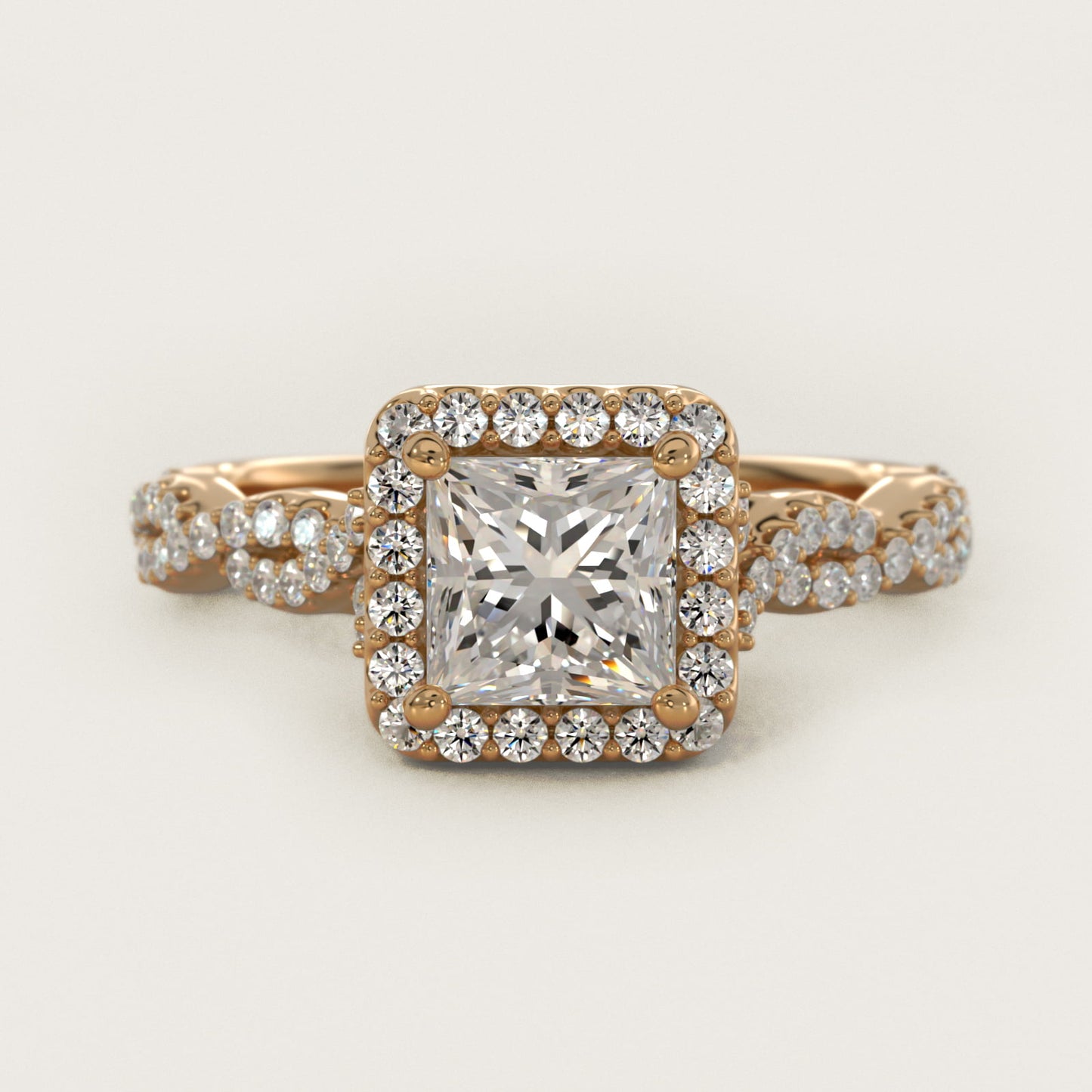 Twisted Band Halo Diamond Engagement Ring in 18k Yellow Gold (1/3 ct. tw.) - Princess Center