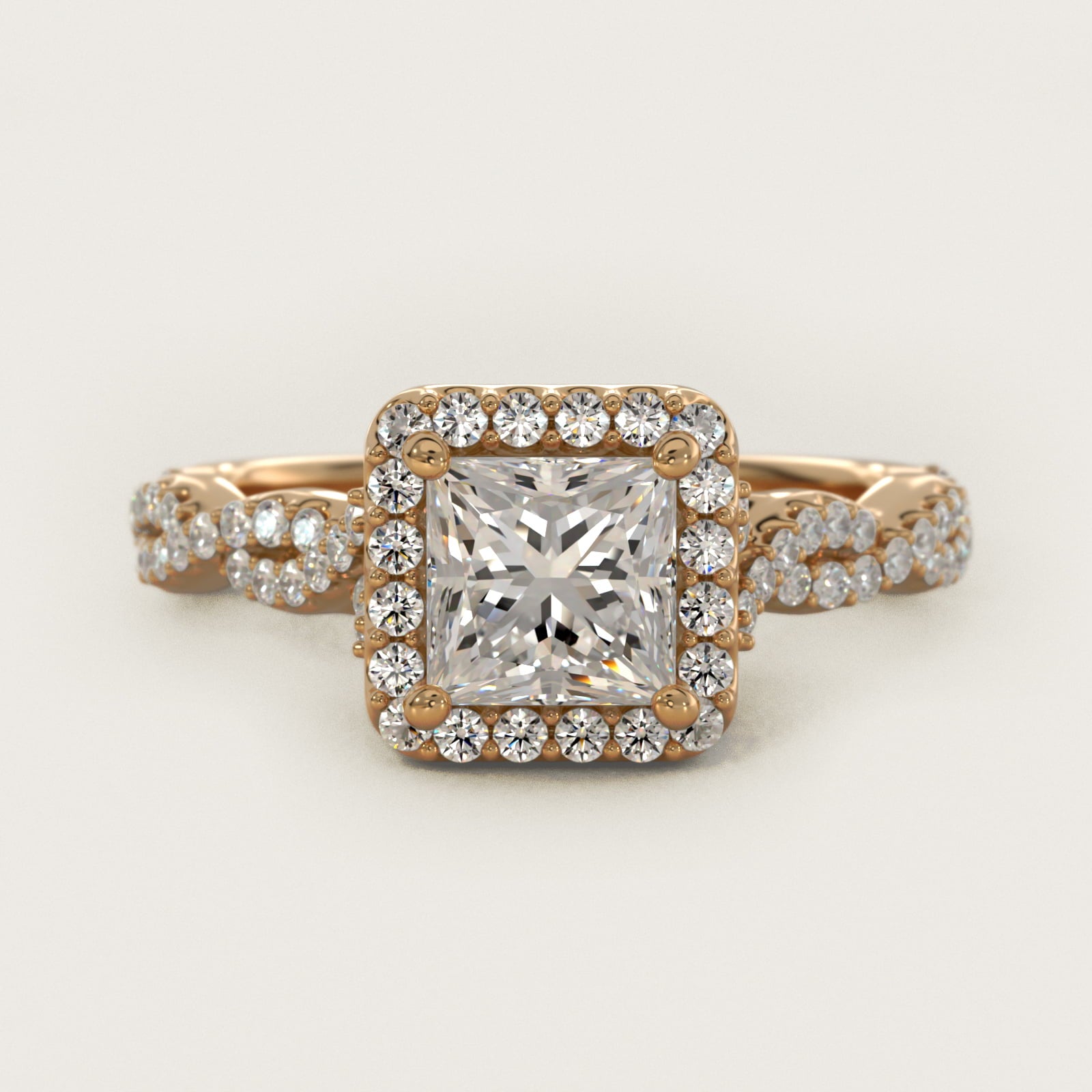 Twisted Band Halo Diamond Engagement Ring in 18k Yellow Gold (1/3 ct. tw.) - Princess Center
