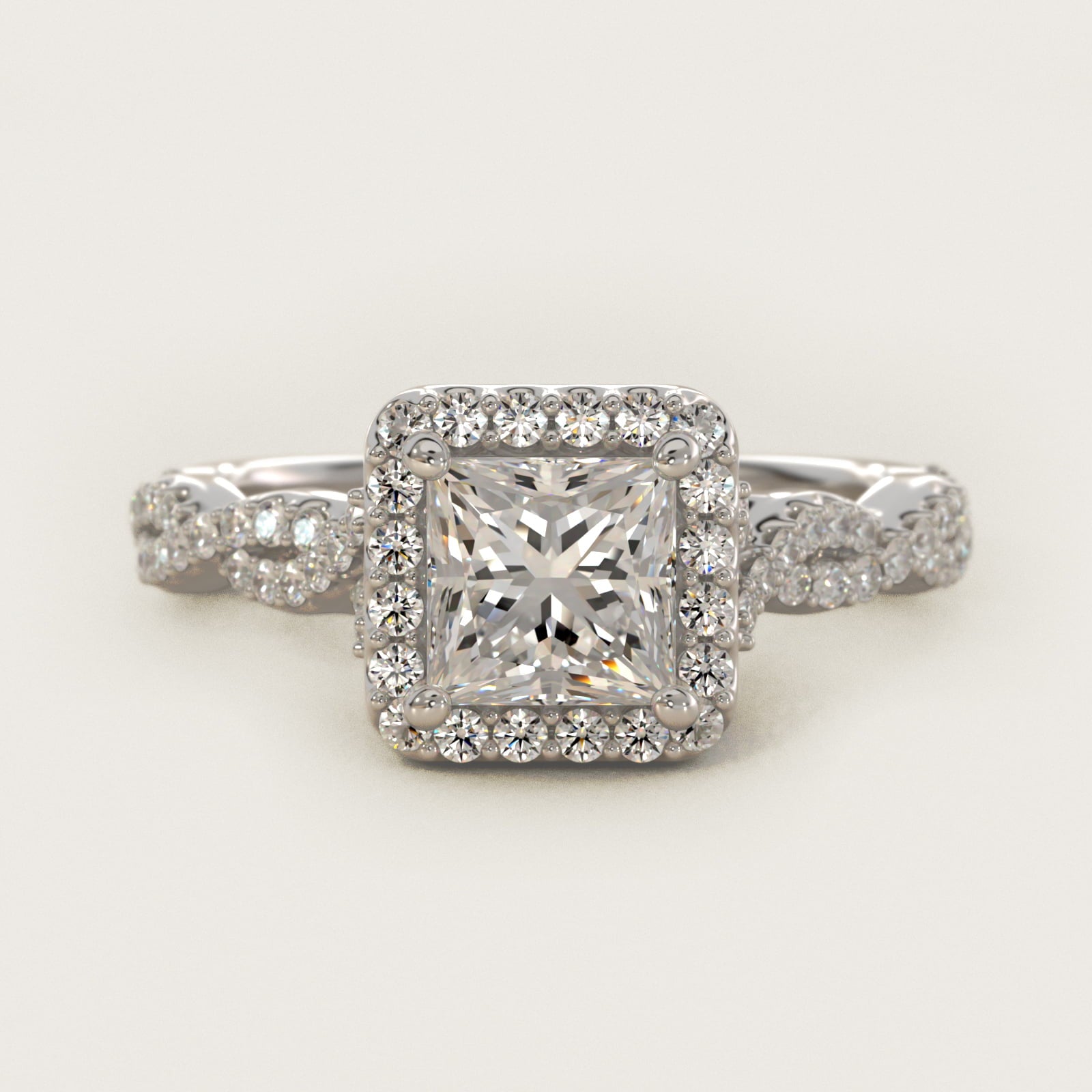 Twisted Band Halo Diamond Engagement Ring in Platinum (1/3 ct. tw.) - Princess Center