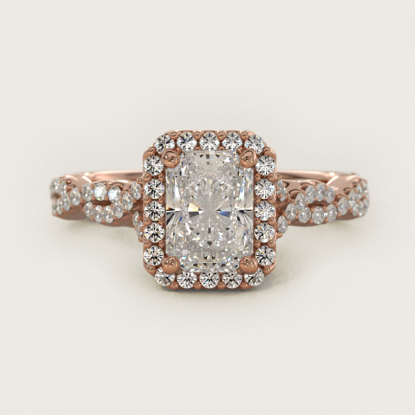 Twisted Band Halo Diamond Engagement Ring in 14k Rose Gold (1/3 ct. tw.) - Radiant Center