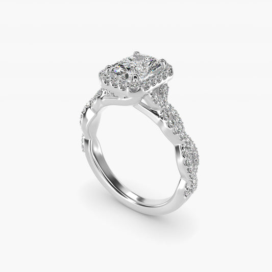 Twisted Band Halo Diamond Engagement Ring in 18k White Gold (1/3 ct. tw.) - Radiant Center