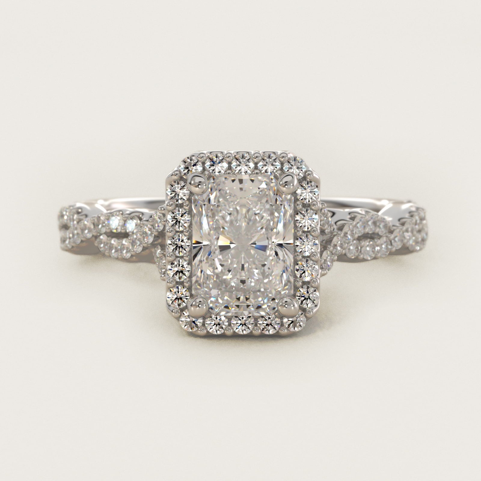 Twisted Band Halo Diamond Engagement Ring in 14k White Gold (1/3 ct. tw.) - Radiant Center