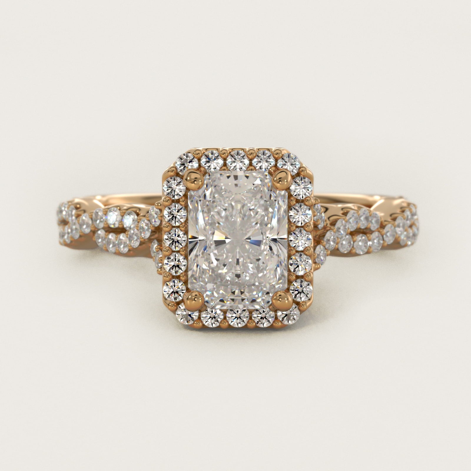 Twisted Band Halo Diamond Engagement Ring in 14k Yellow Gold (1/3 ct. tw.) - Radiant Center