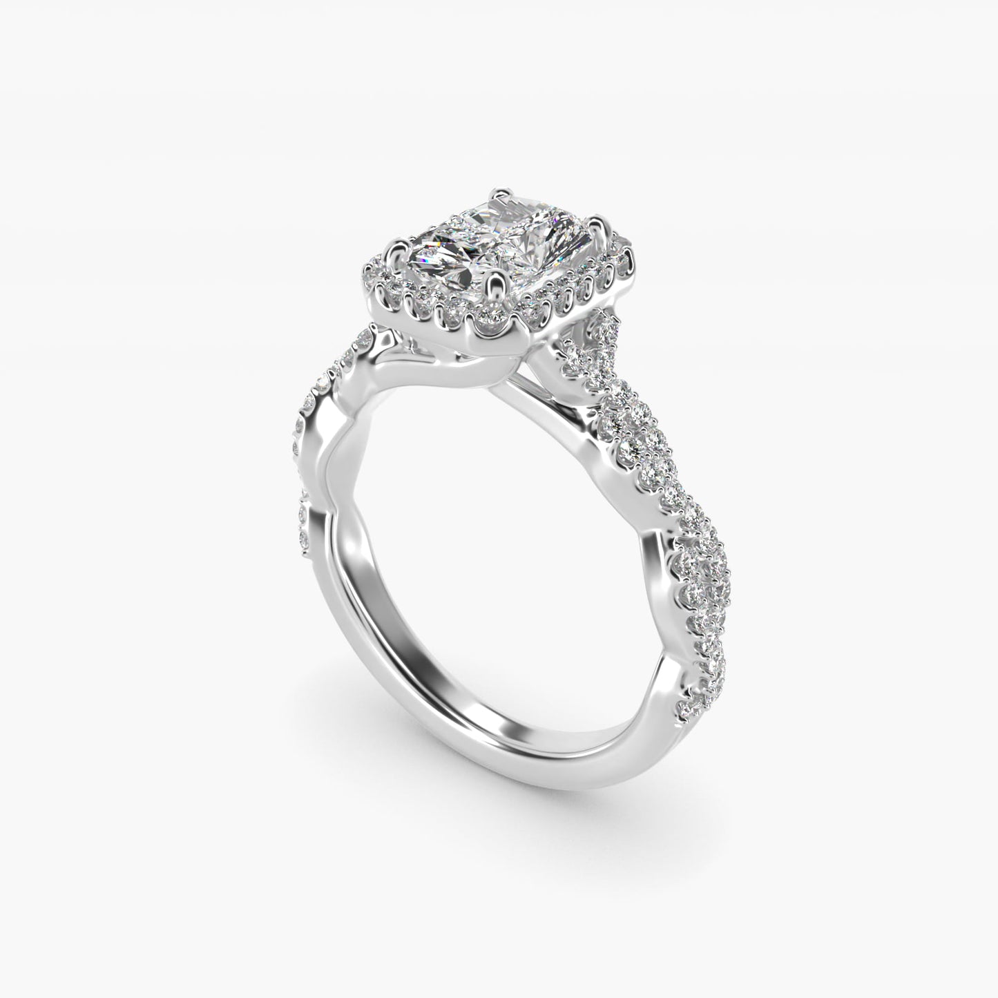 Twisted Band Halo Diamond Engagement Ring in Platinum (1/3 ct. tw.) - Radiant Center