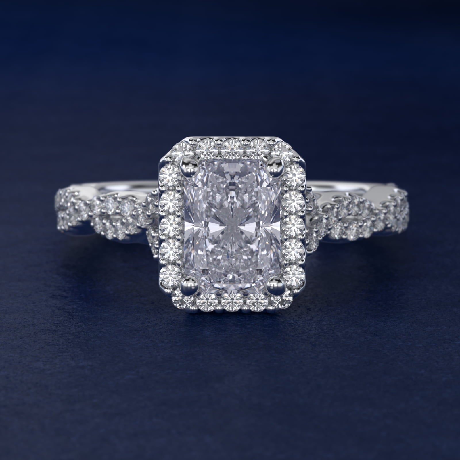 Twisted Band Halo Diamond Engagement Ring in Platinum (1/3 ct. tw.) - Radiant Center