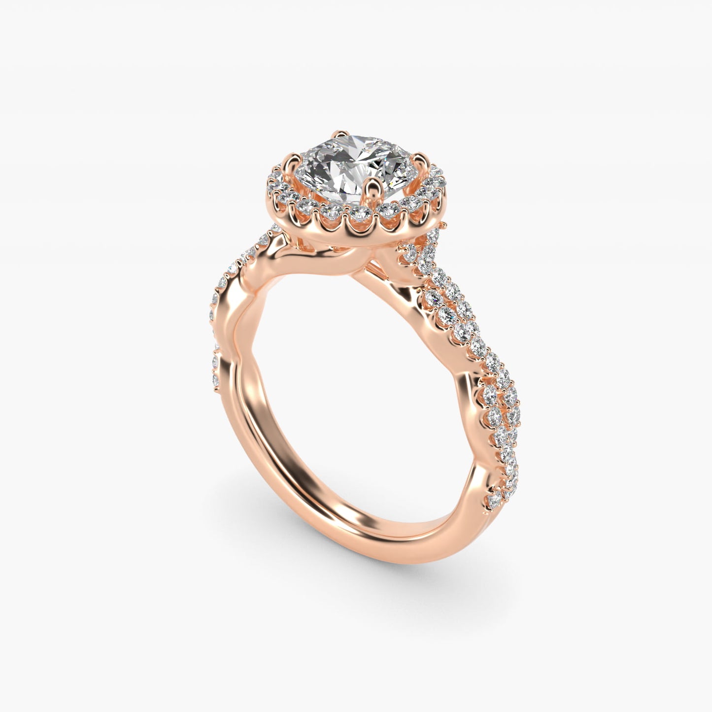 Twisted Band Halo Diamond Engagement Ring in 14k Rose Gold (1/3 ct. tw.) - Round Center