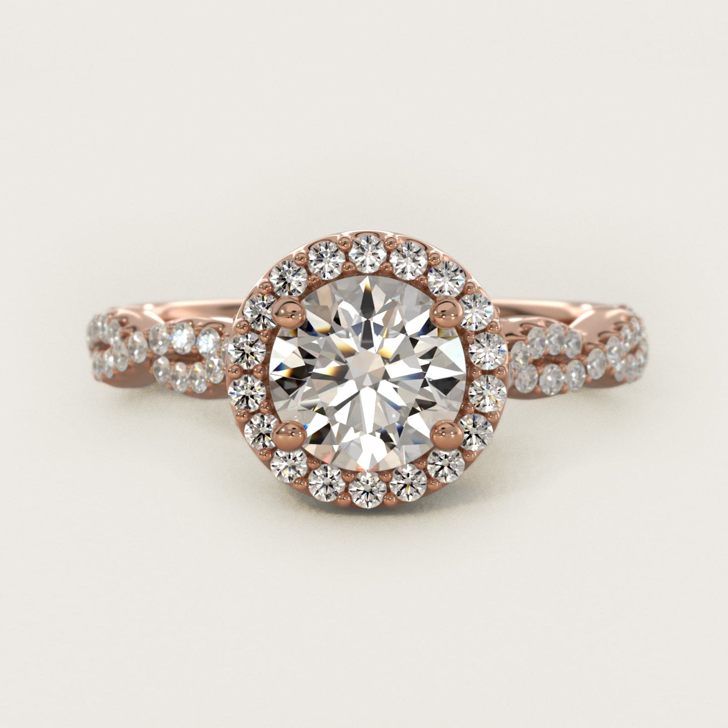 Twisted Band Halo Diamond Engagement Ring in 14k Rose Gold (1/3 ct. tw.) - Round Center