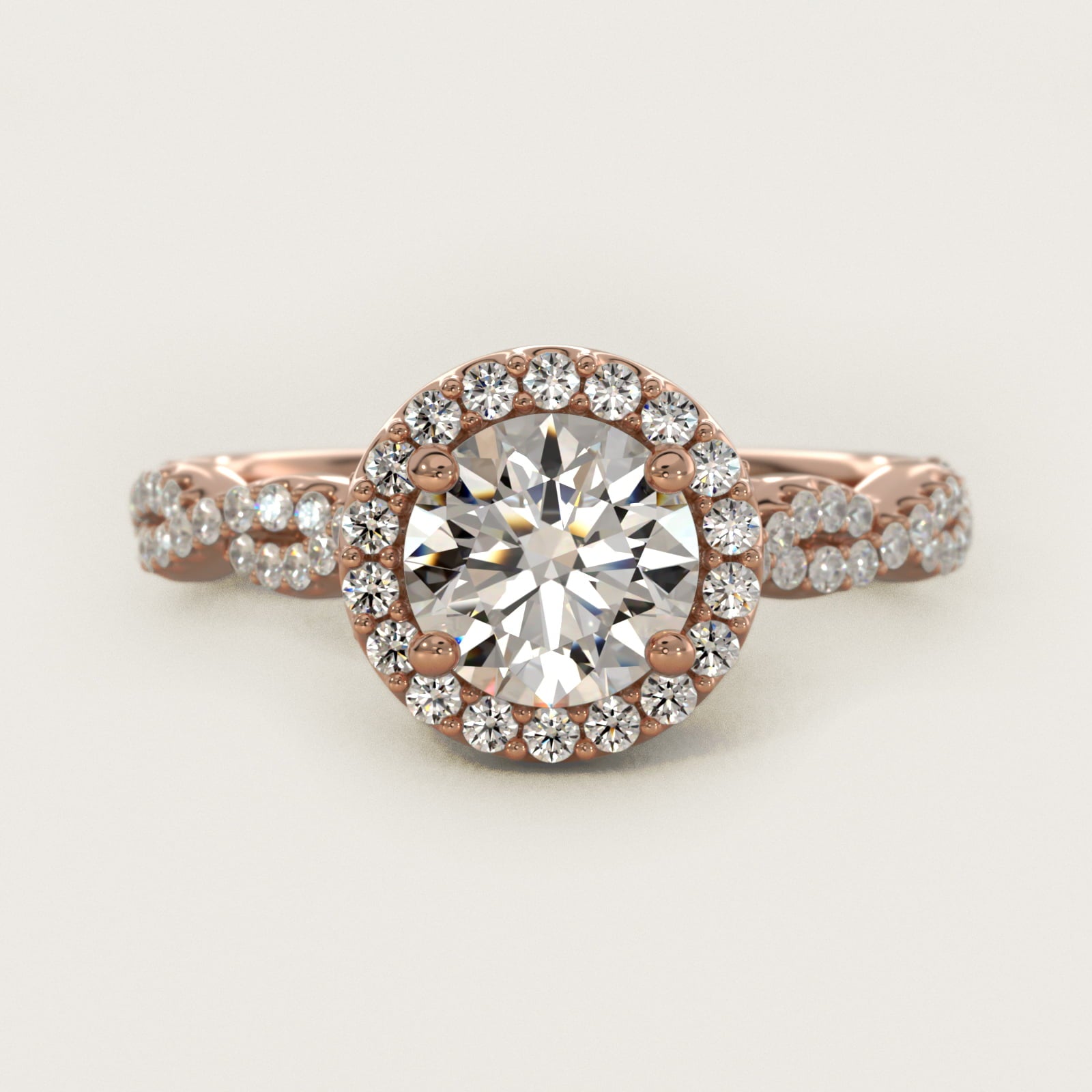 Twisted Band Halo Diamond Engagement Ring in 14k Rose Gold (1/3 ct. tw.) - Round Center