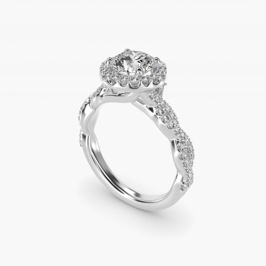 Twisted Band Halo Diamond Engagement Ring in 18k White Gold (1/3 ct. tw.) - Round Center