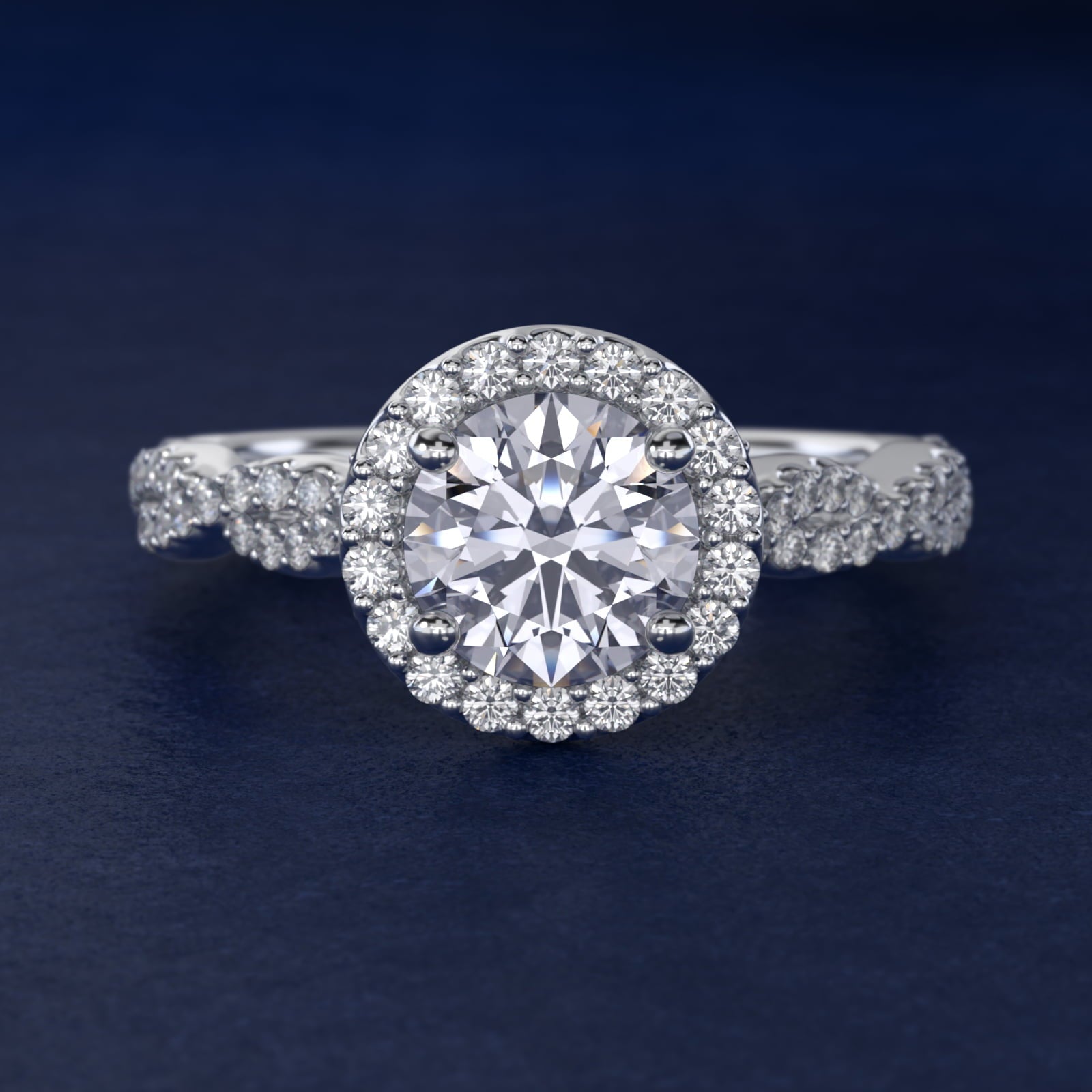 Twisted Band Halo Diamond Engagement Ring in 18k White Gold (1/3 ct. tw.) - Round Center