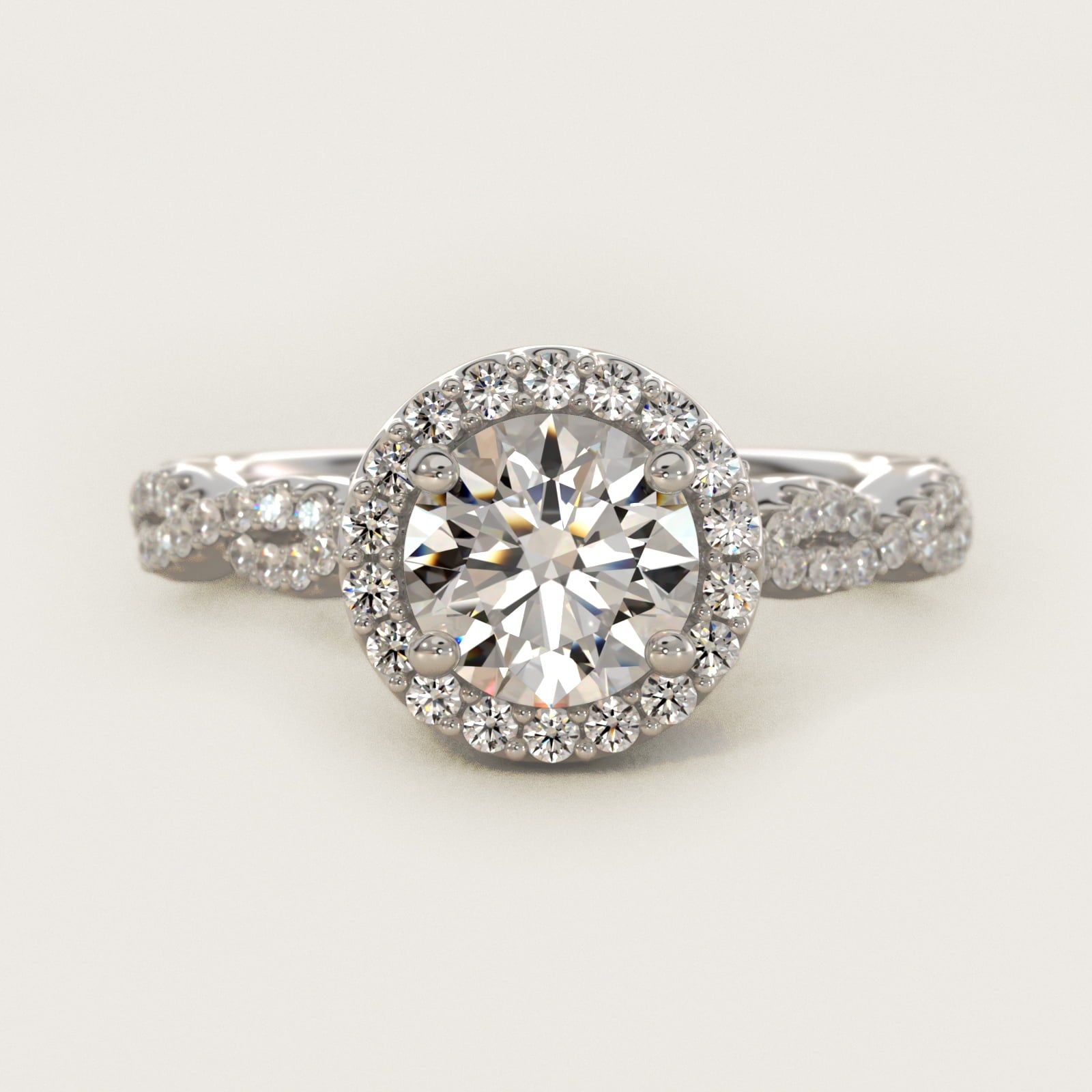 Twisted Band Halo Diamond Engagement Ring in 18k White Gold (1/3 ct. tw.) - Round Center