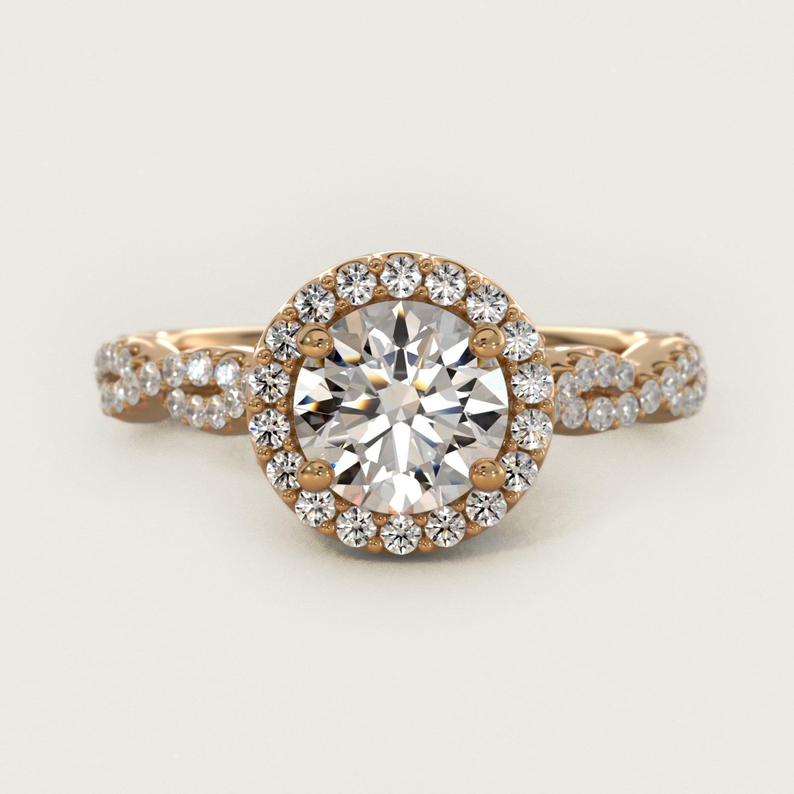 Twisted Band Halo Diamond Engagement Ring in 14k Yellow Gold (1/3 ct. tw.) - Round Center