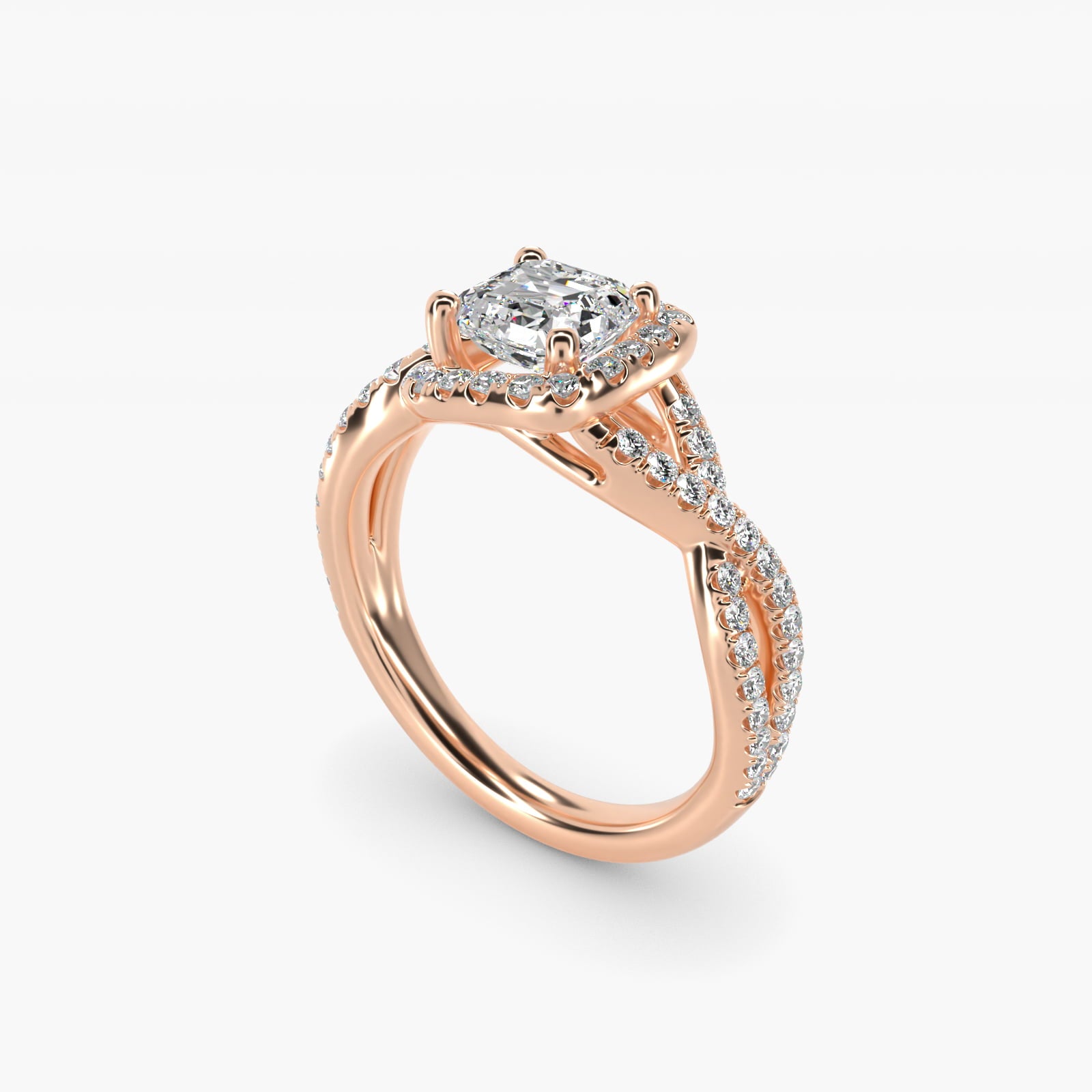 Twisted Halo Diamond Engagement Ring in 14k Rose Gold (1/3 ct tw.) - Asscher Center