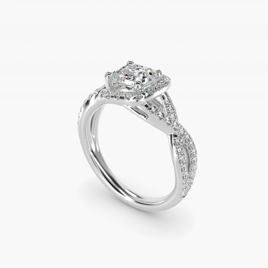 Twisted Halo Diamond Engagement Ring in 14k White Gold (1/3 ct. tw.) - Asscher Center