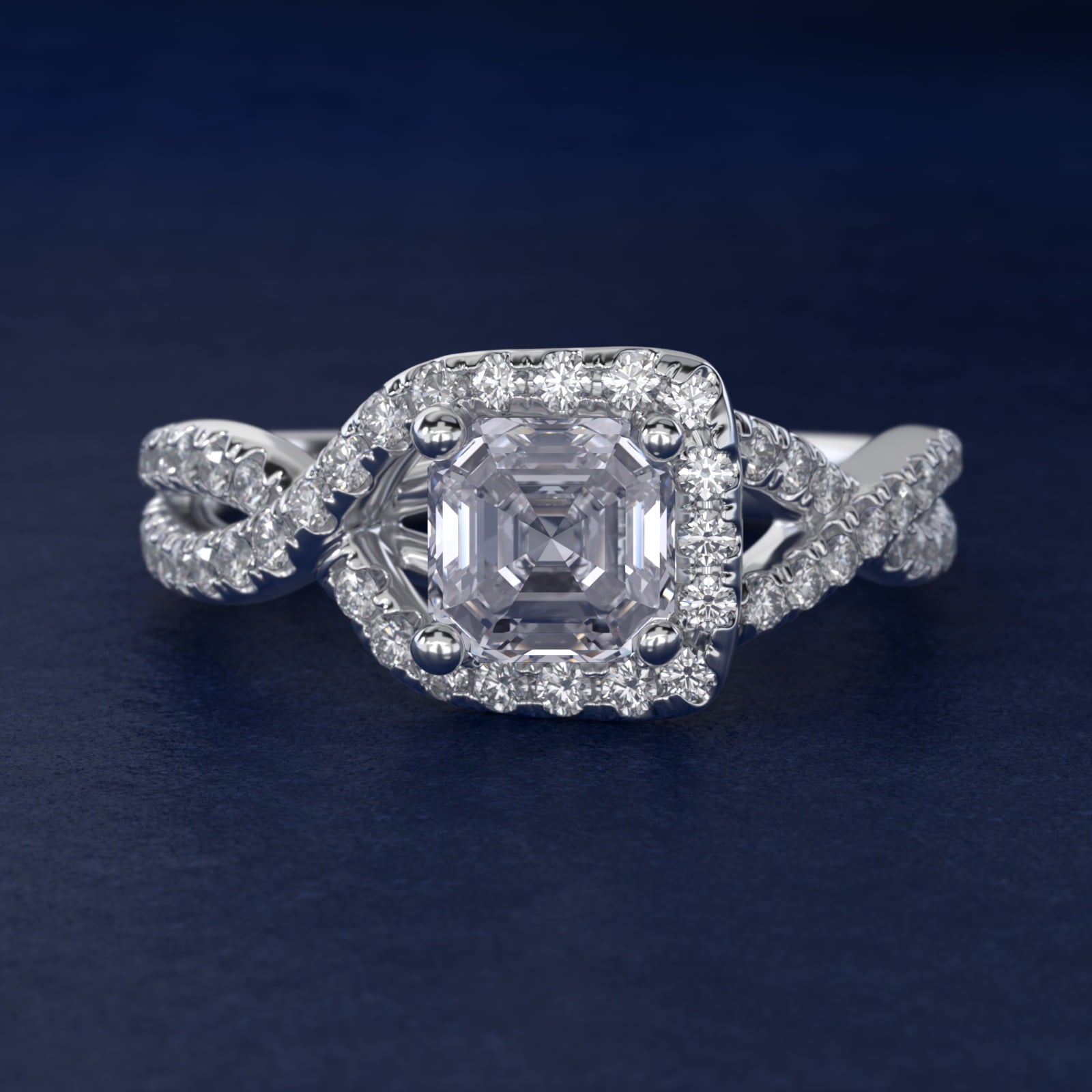 Twisted Halo Diamond Engagement Ring in 18k White Gold (1/3 ct. tw.) - Asscher Center