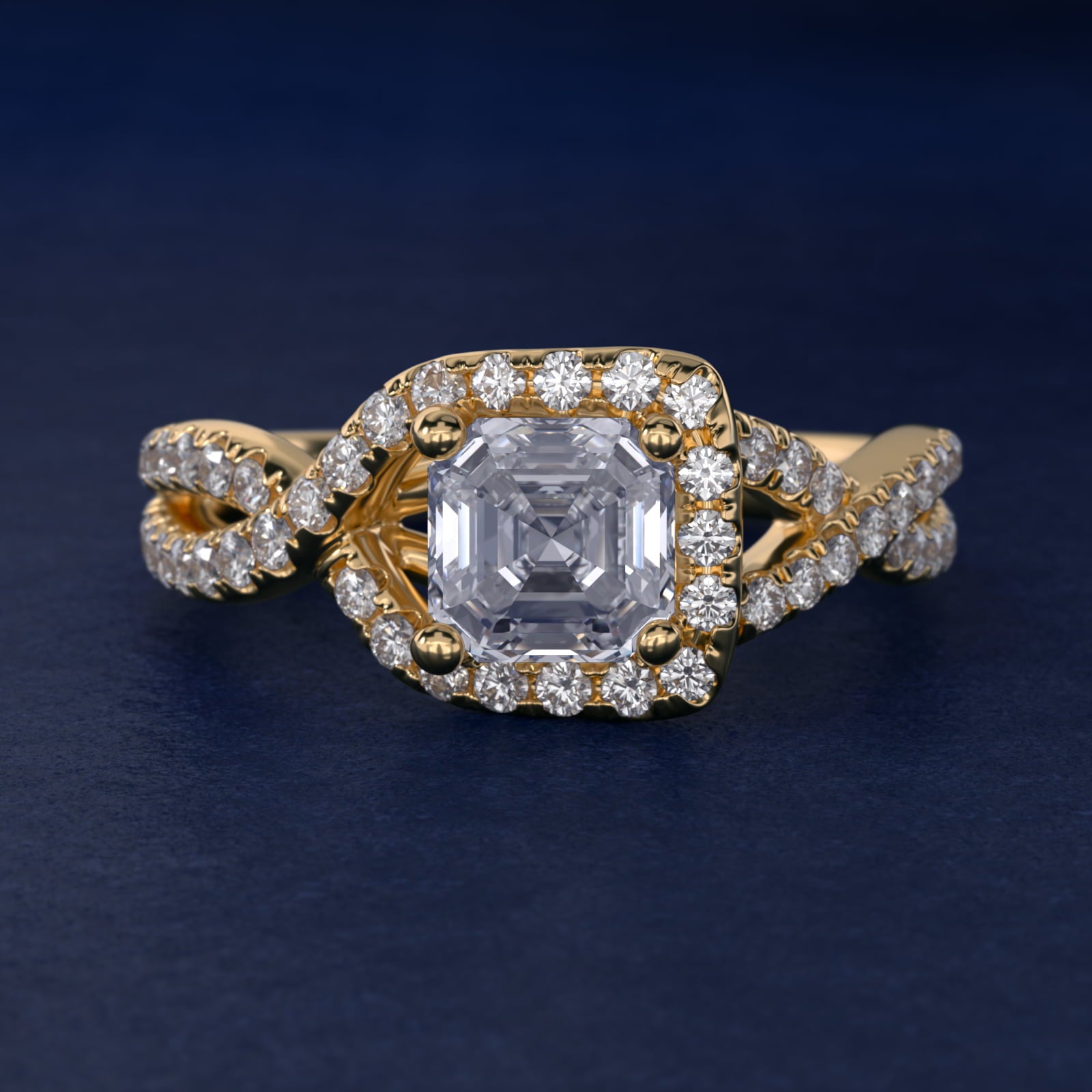 Twisted Halo Diamond Engagement Ring in 18k Yellow Gold (1/3 ct. tw.) - Asscher Center