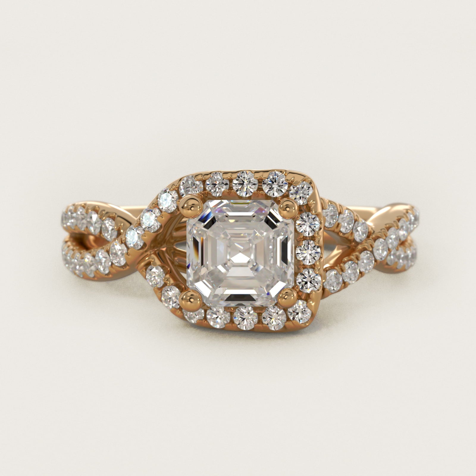 Twisted Halo Diamond Engagement Ring in 18k Yellow Gold (1/3 ct. tw.) - Asscher Center