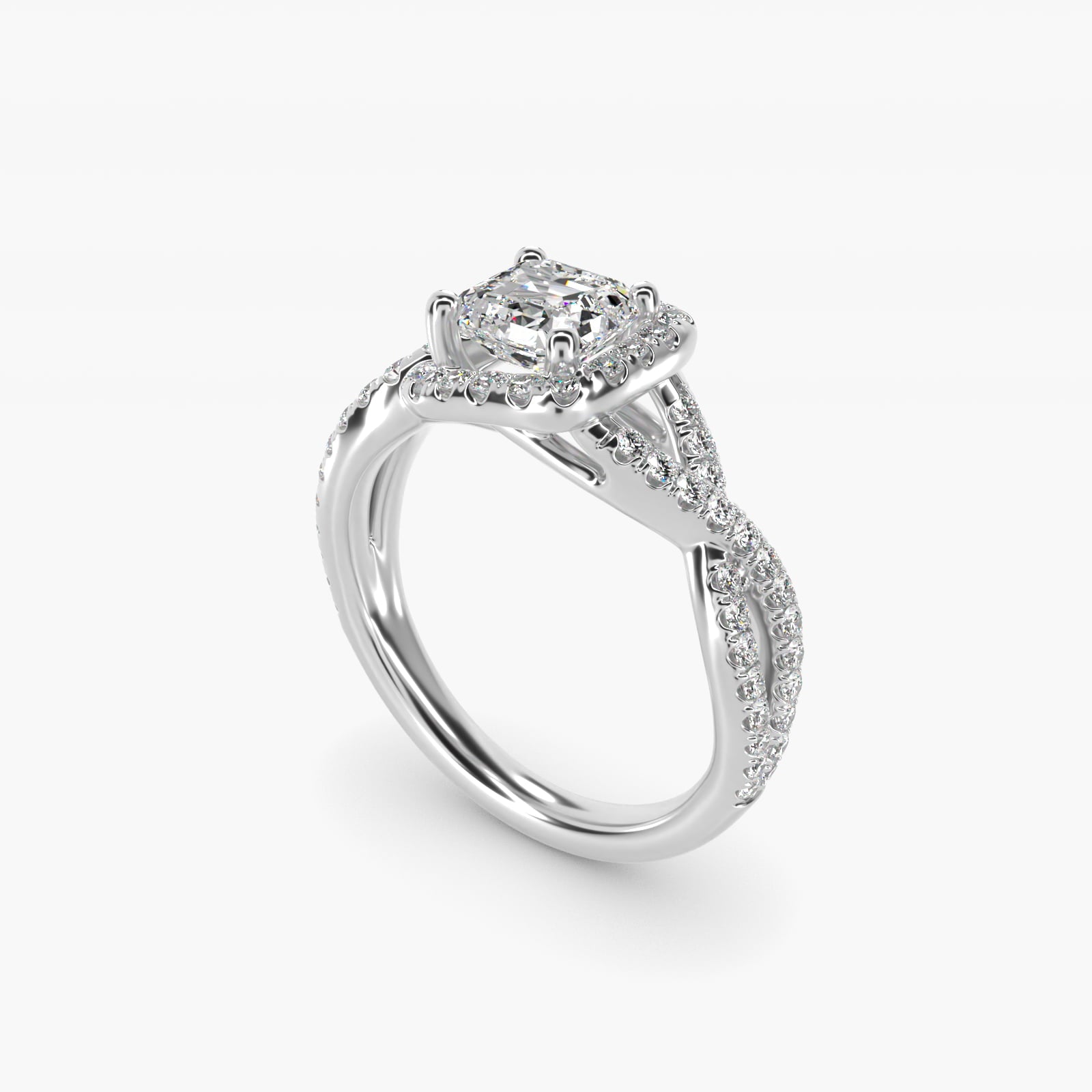 Twisted Halo Diamond Engagement Ring in Platinum (1/3 ct tw.) - Asscher Center