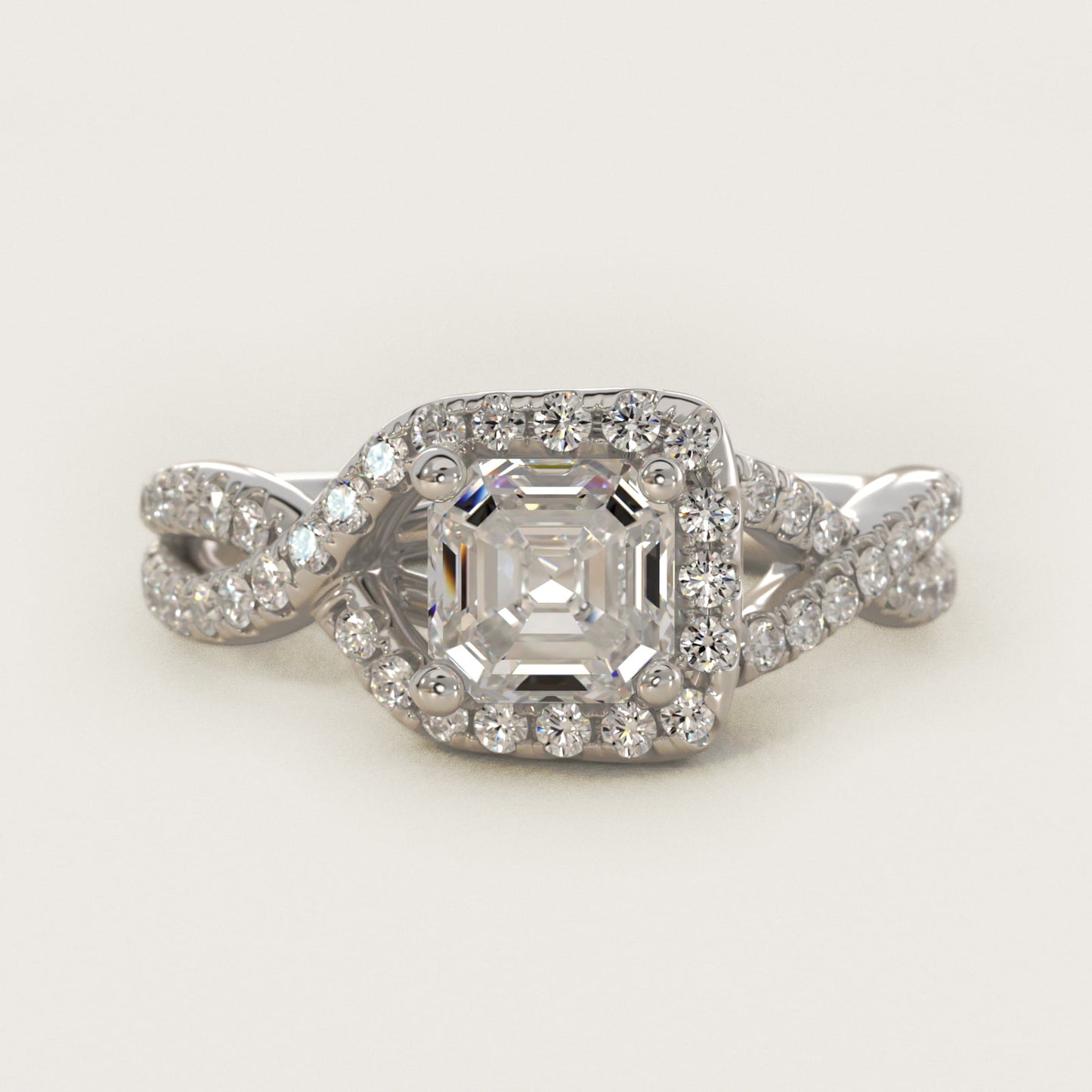 Twisted Halo Diamond Engagement Ring in Platinum (1/3 ct tw.) - Asscher Center