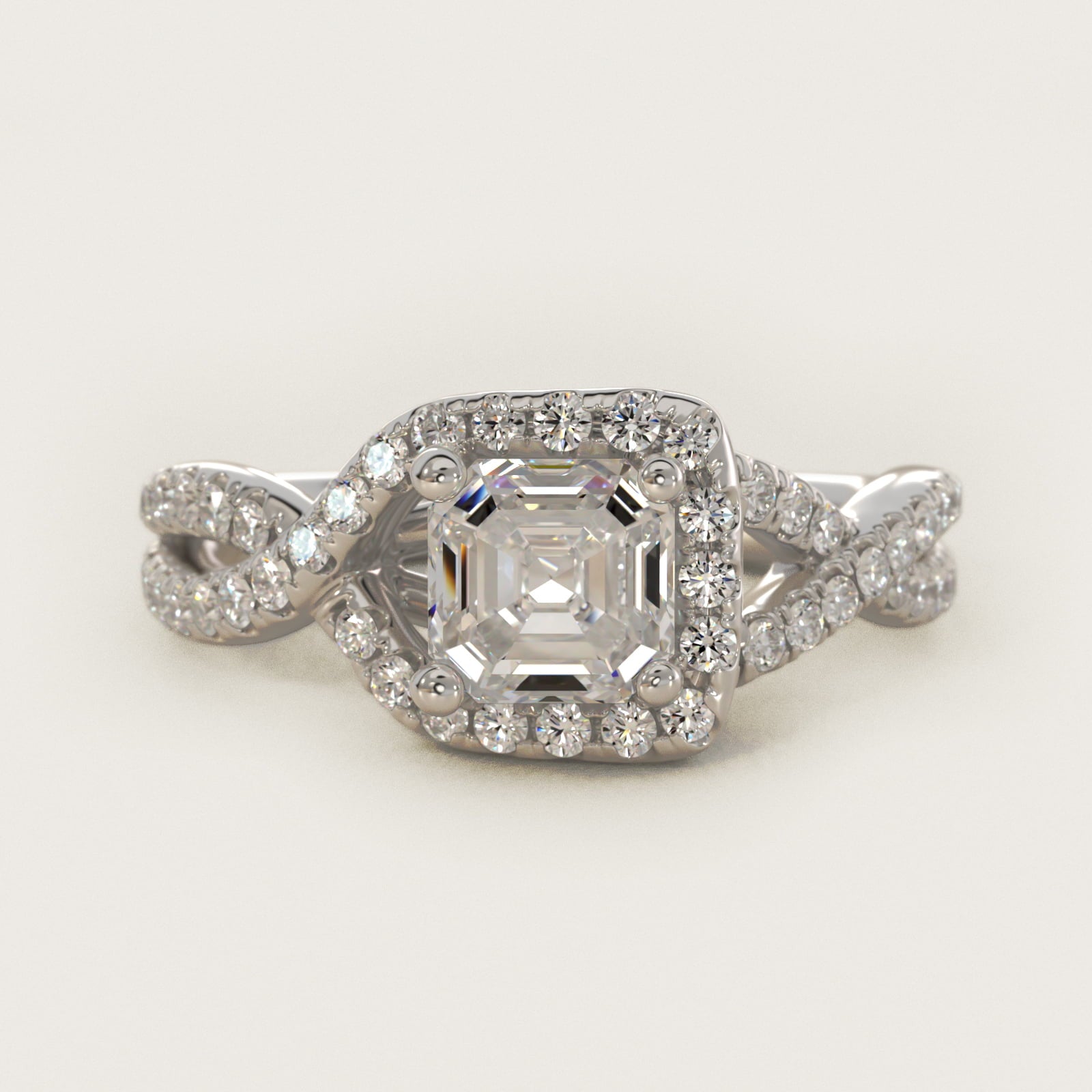 Twisted Halo Diamond Engagement Ring in Platinum (1/3 ct tw.) - Asscher Center