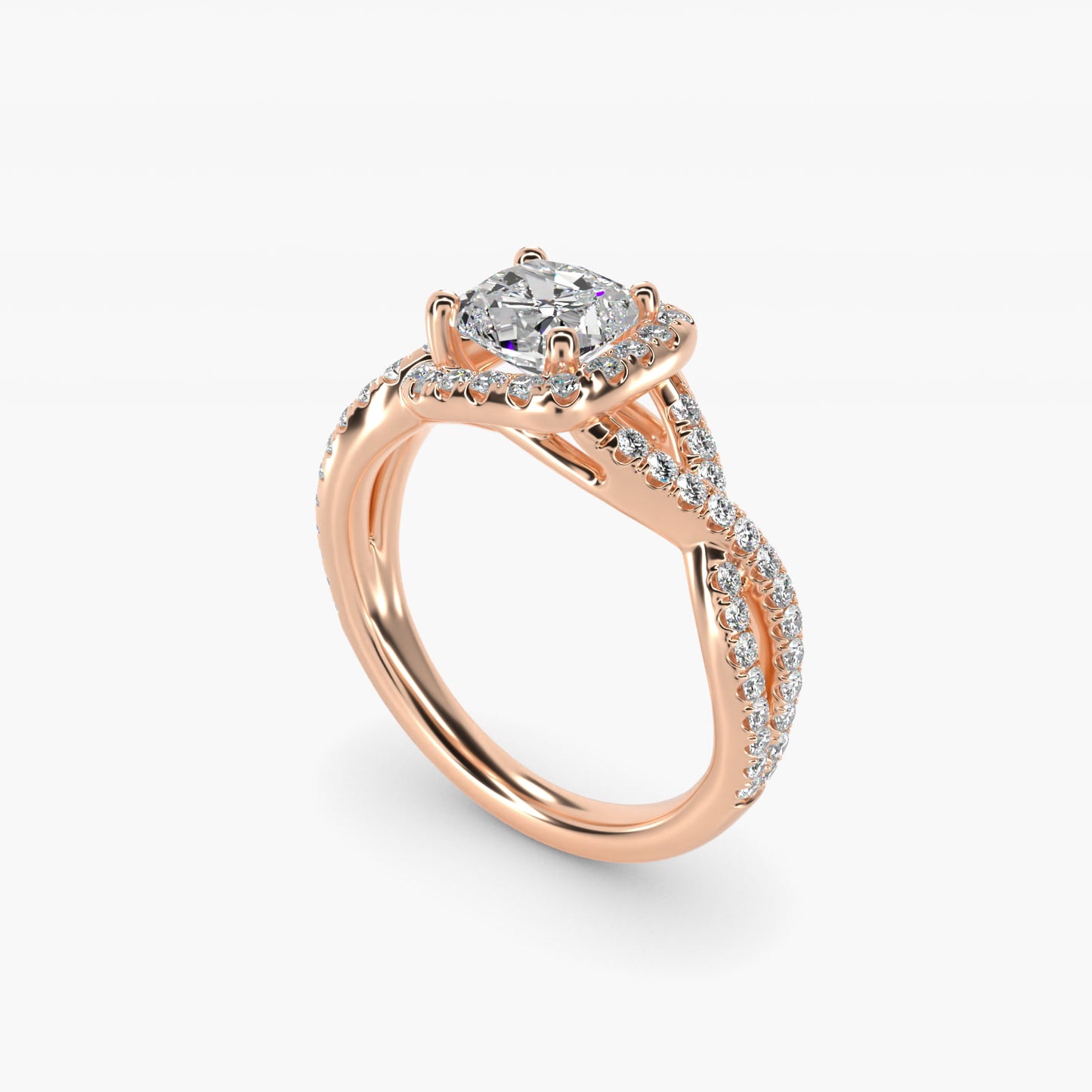 Twisted Halo Diamond Engagement Ring in 14k Rose Gold (1/3 ct tw.) - Cushion Center