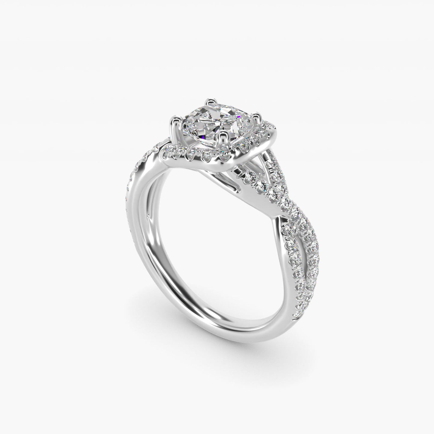 Twisted Halo Diamond Engagement Ring in 18k White Gold (1/3 ct. tw.) - Cushion Center