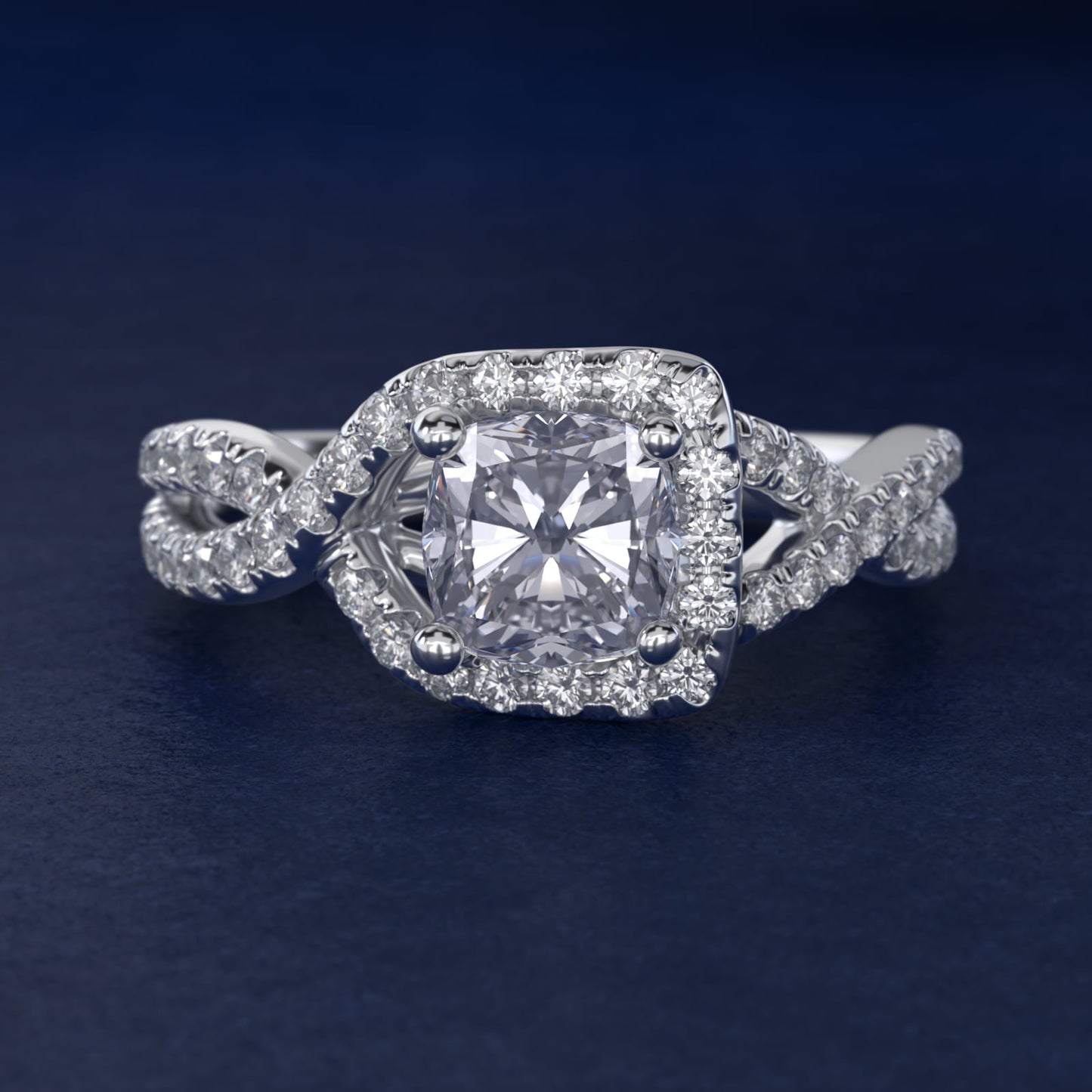 Twisted Halo Diamond Engagement Ring in 18k White Gold (1/3 ct. tw.) - Cushion Center