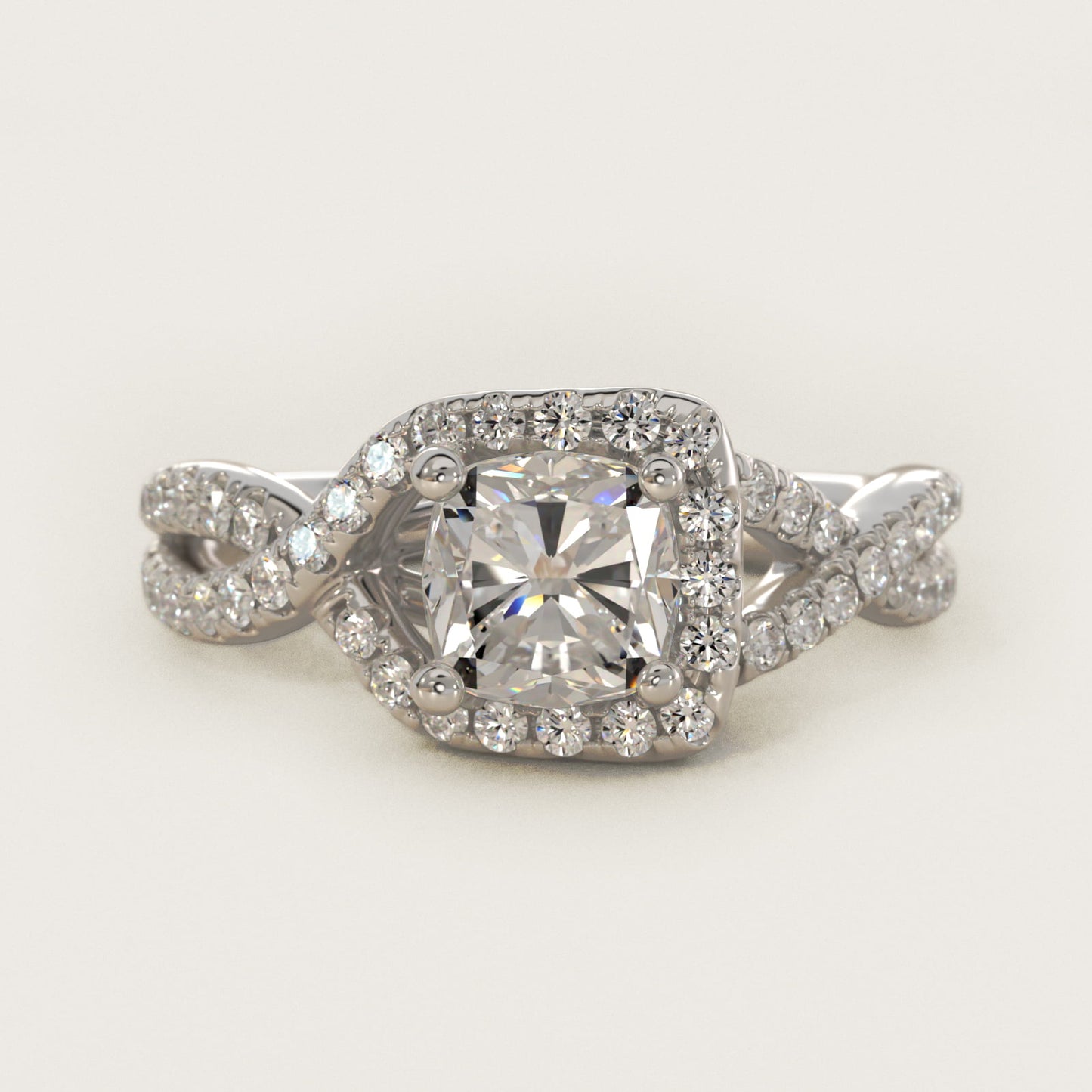 Twisted Halo Diamond Engagement Ring in 14k White Gold (1/3 ct. tw.) - Cushion Center