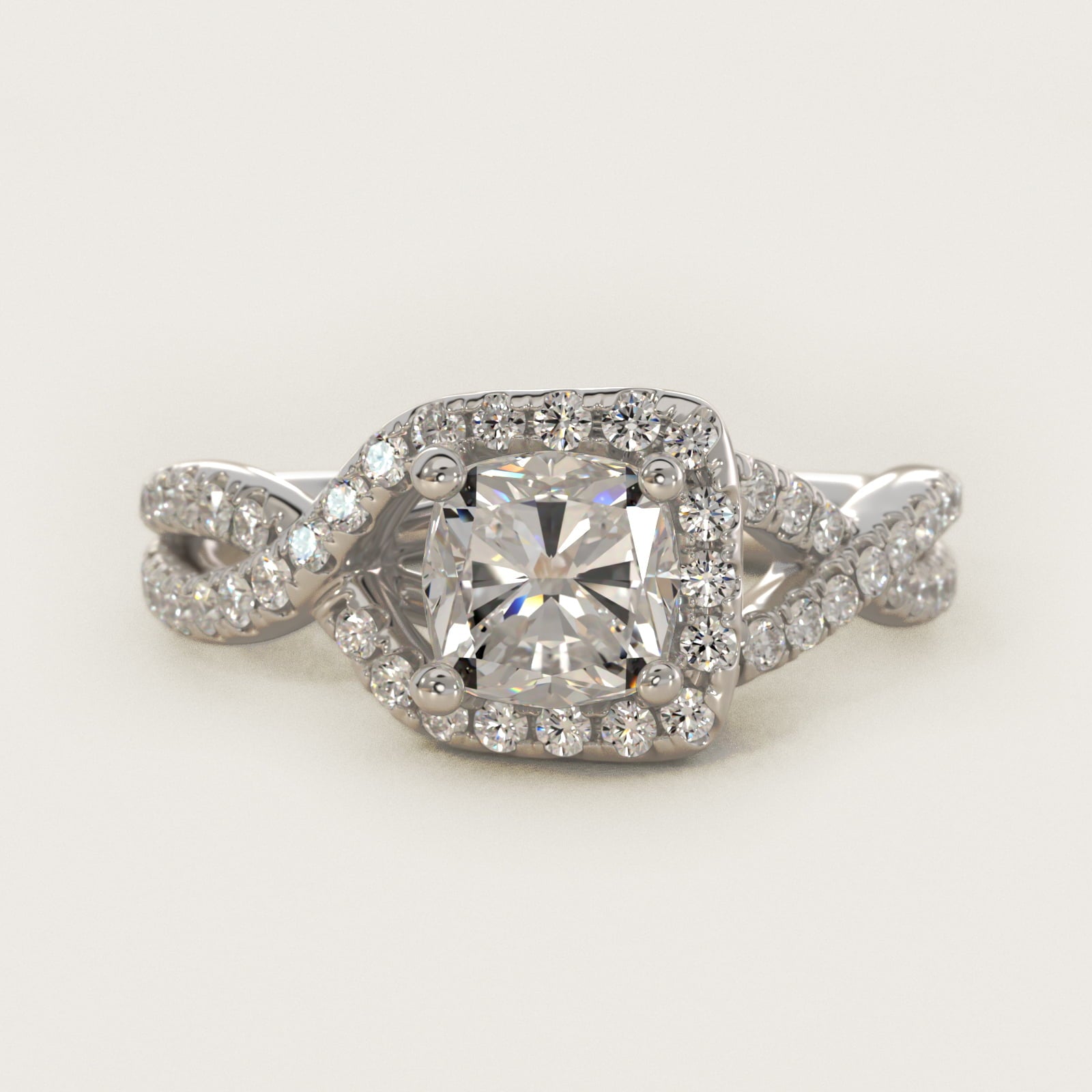 Twisted Halo Diamond Engagement Ring in 18k White Gold (1/3 ct. tw.) - Cushion Center