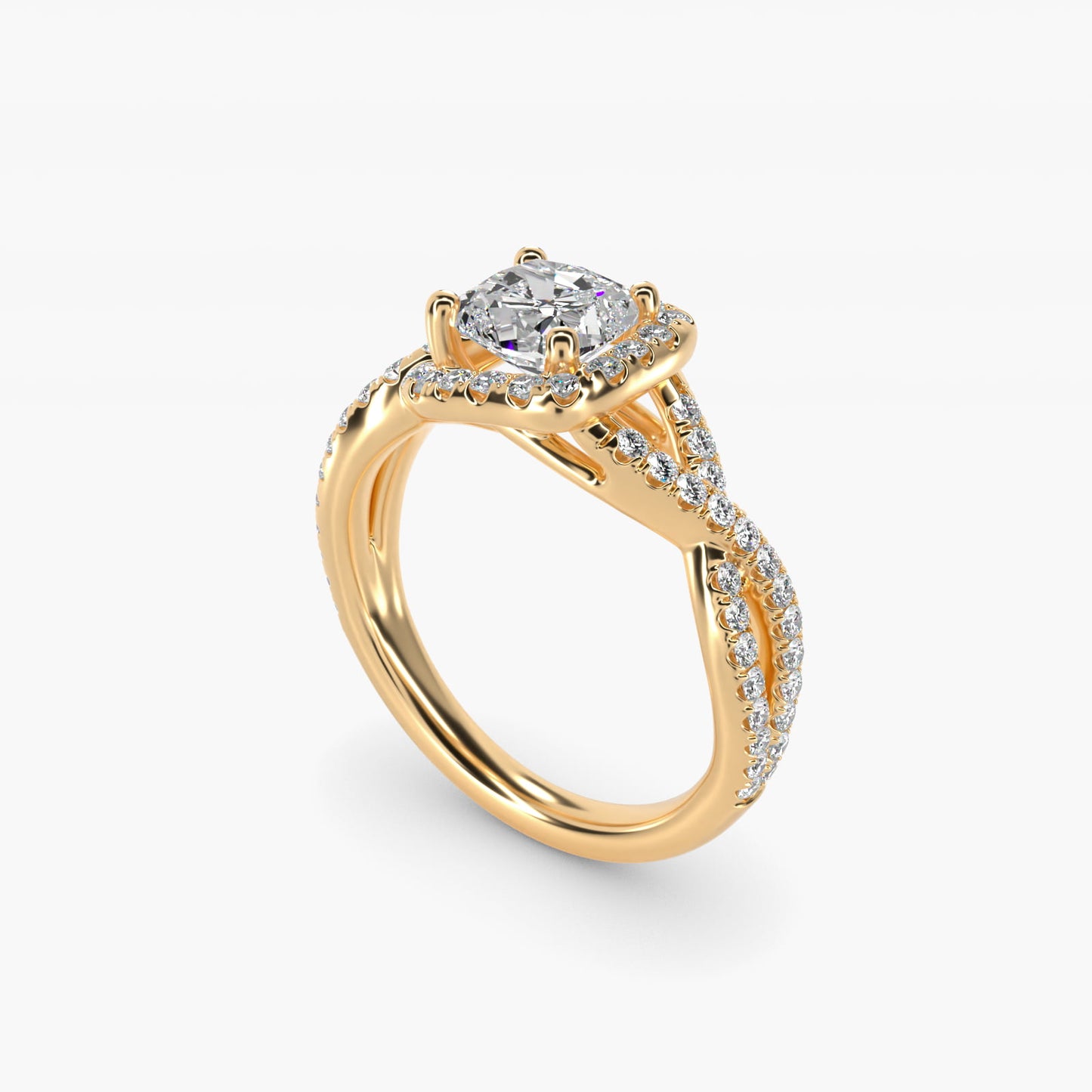 Twisted Halo Diamond Engagement Ring in 18k Yellow Gold (1/3 ct. tw.) - Cushion Center
