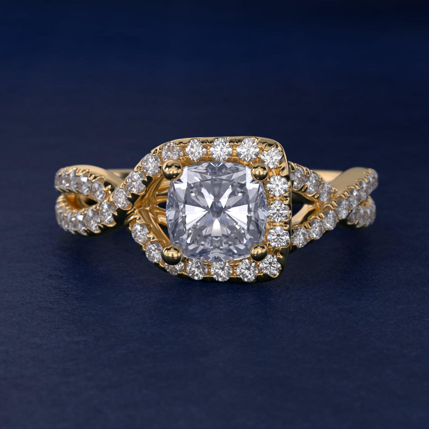 Twisted Halo Diamond Engagement Ring in 18k Yellow Gold (1/3 ct. tw.) - Cushion Center