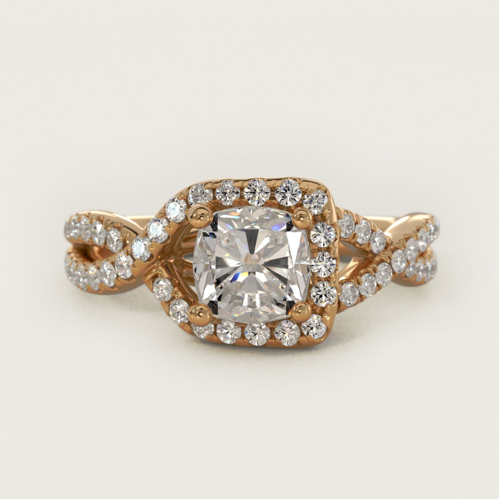 Twisted Halo Diamond Engagement Ring in 18k Yellow Gold (1/3 ct. tw.) - Cushion Center