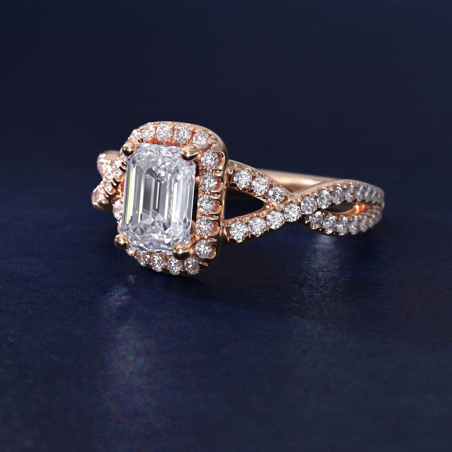 Twisted Halo Diamond Engagement Ring in 18k Rose Gold (1/3 ct tw.) - Emerald Center