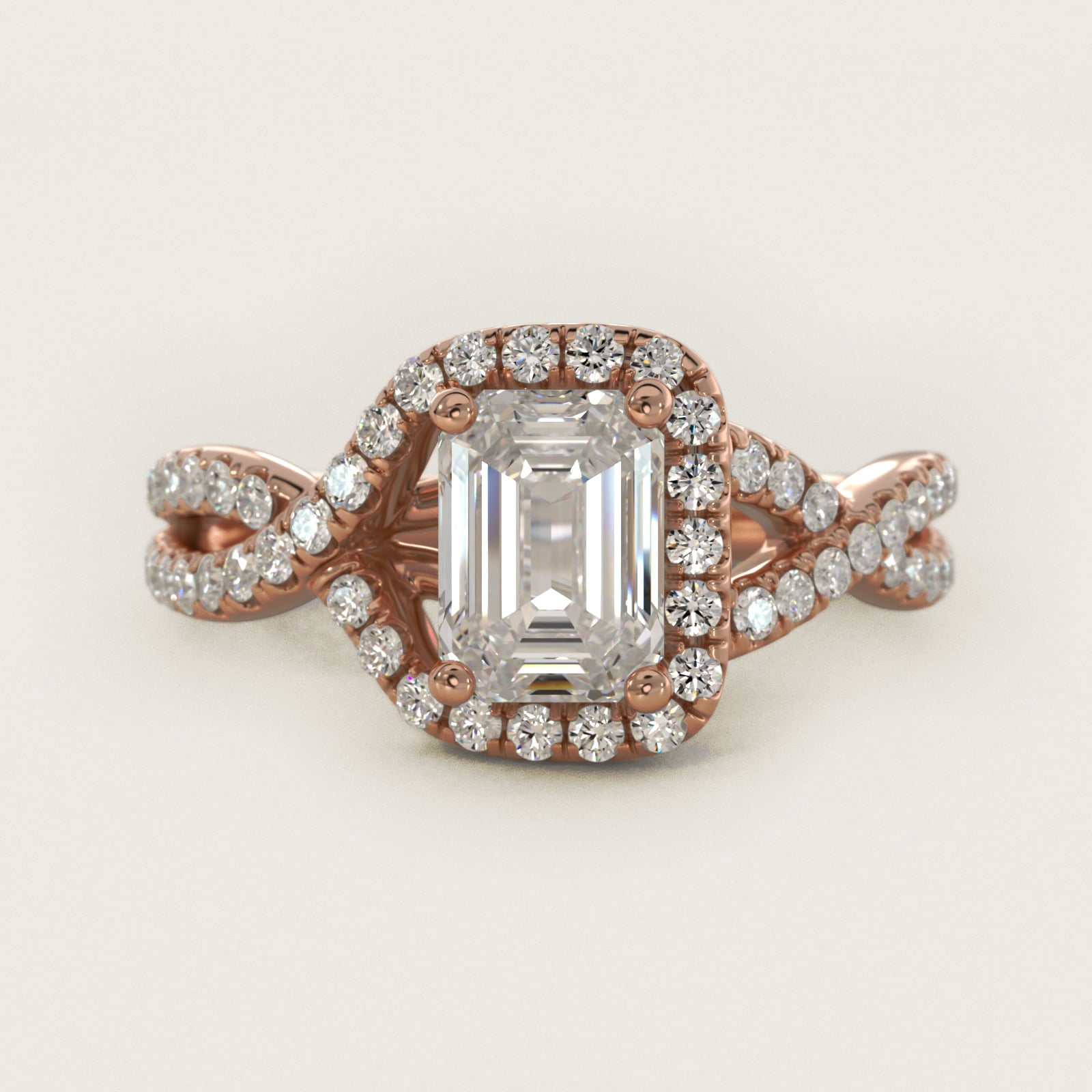 Twisted Halo Diamond Engagement Ring in 14k Rose Gold (1/3 ct tw.) - Emerald Center