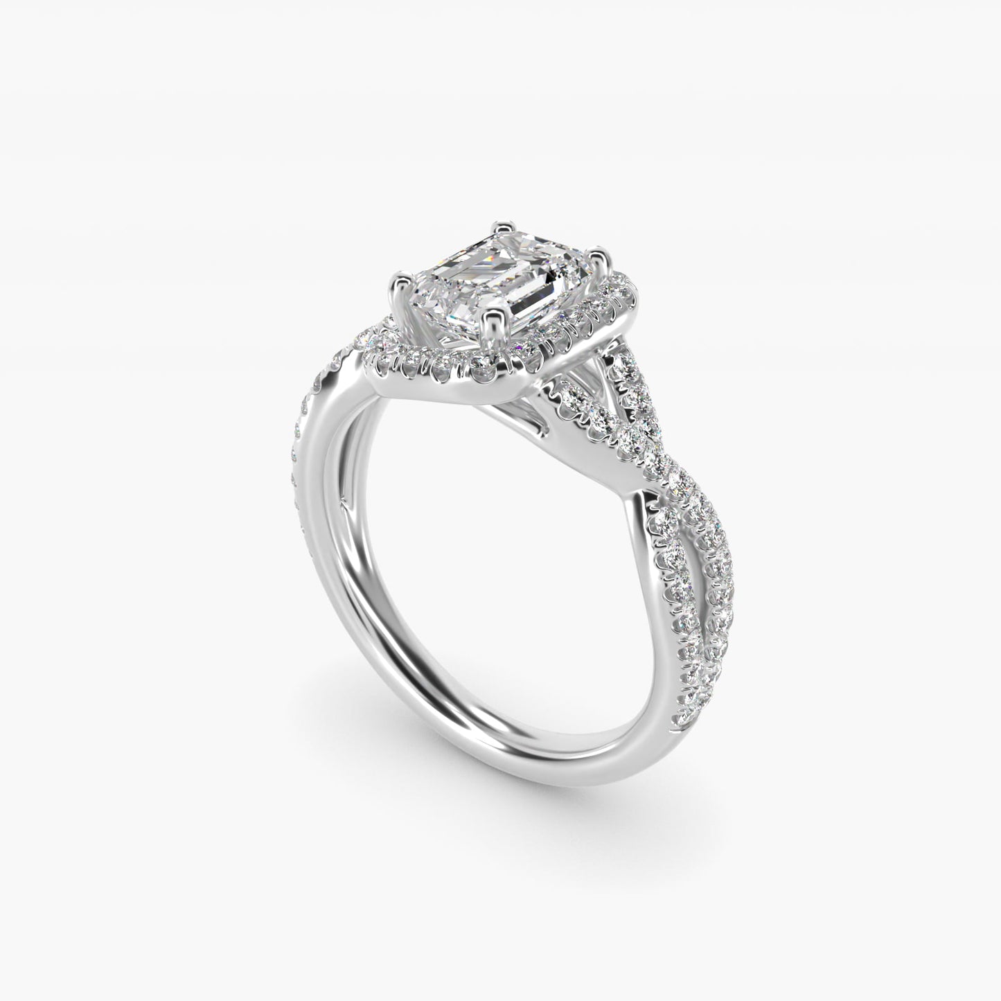Twisted Halo Diamond Engagement Ring in 18k White Gold (1/3 ct. tw.) - Emerald Center