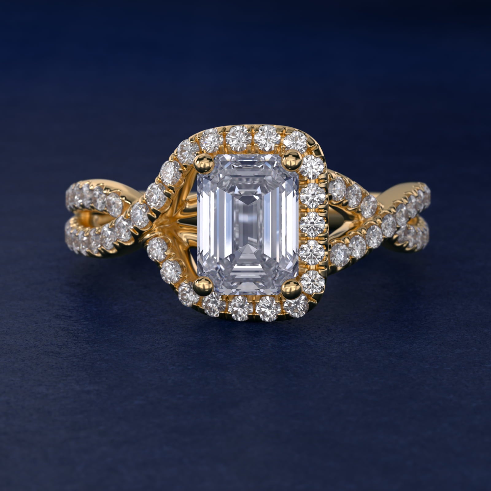 Twisted Halo Diamond Engagement Ring in 18k Yellow Gold (1/3 ct. tw.) - Emerald Center